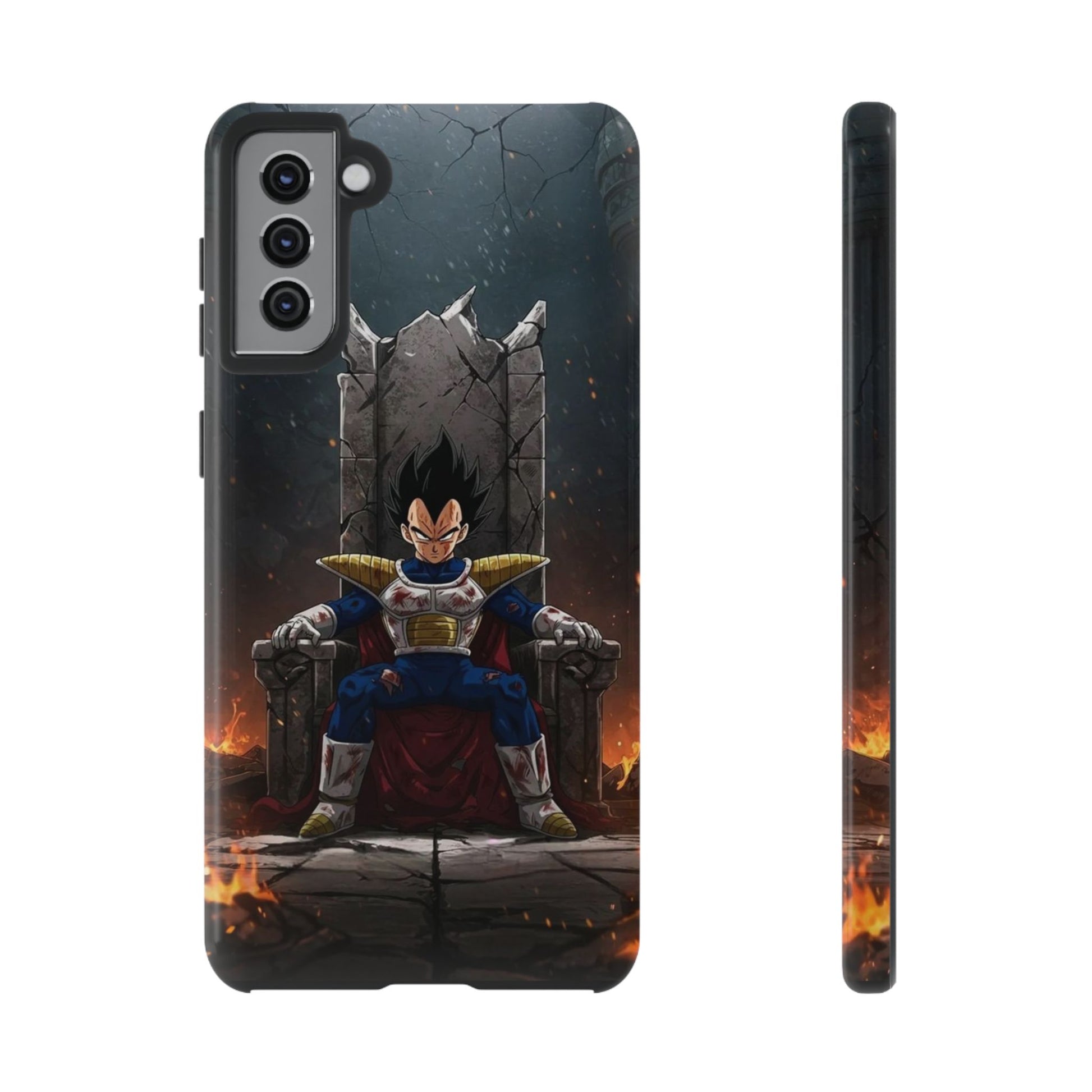 Vegeta on Throne DBZ Theme Tough Cases for iPhones, Samsung, and Pixel