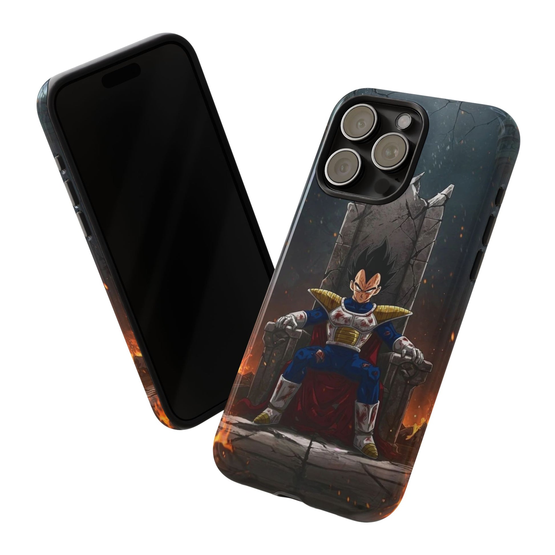 Vegeta on Throne DBZ Theme Tough Cases for iPhones, Samsung, and Pixel