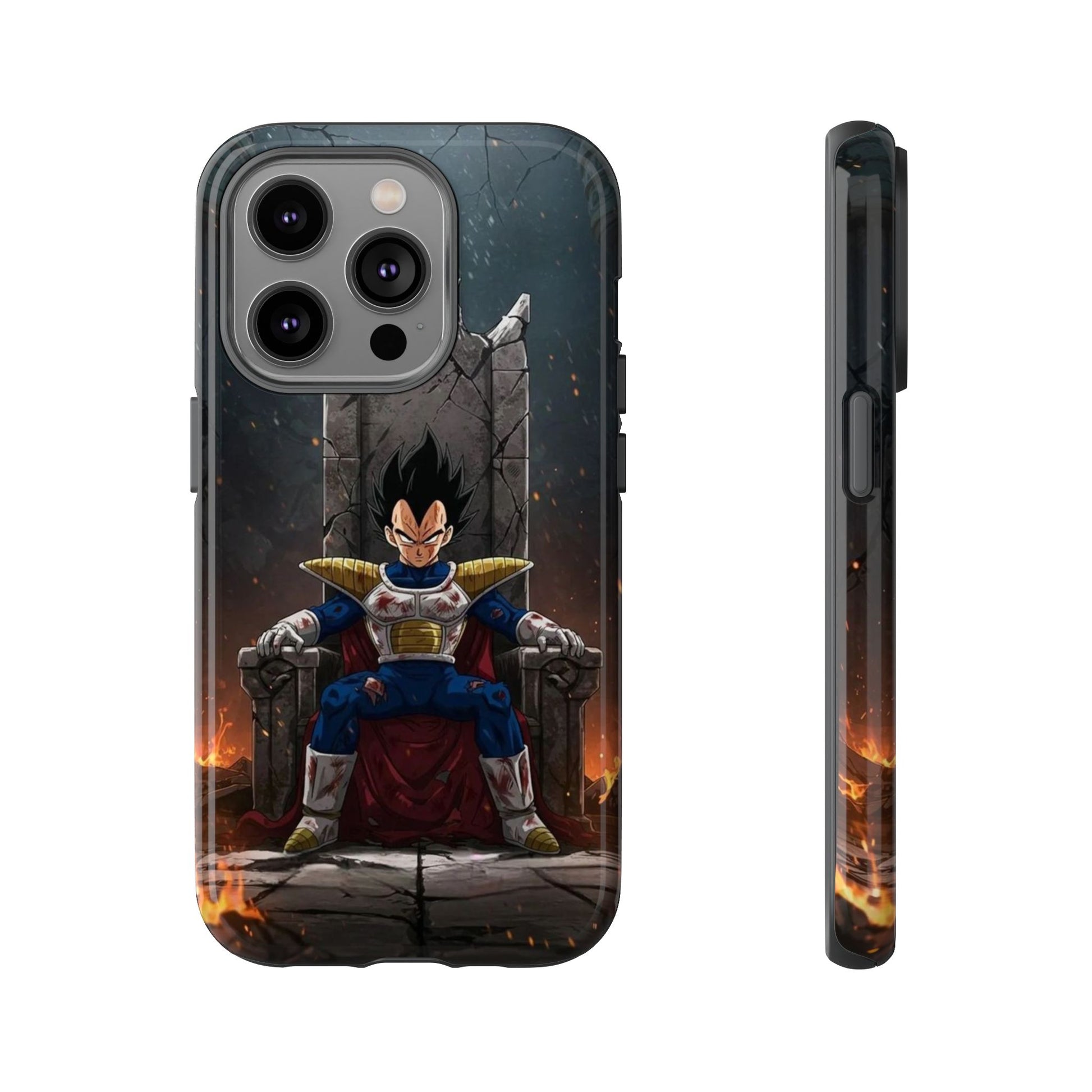 Vegeta on Throne DBZ Theme Tough Cases for iPhones, Samsung, and Pixel