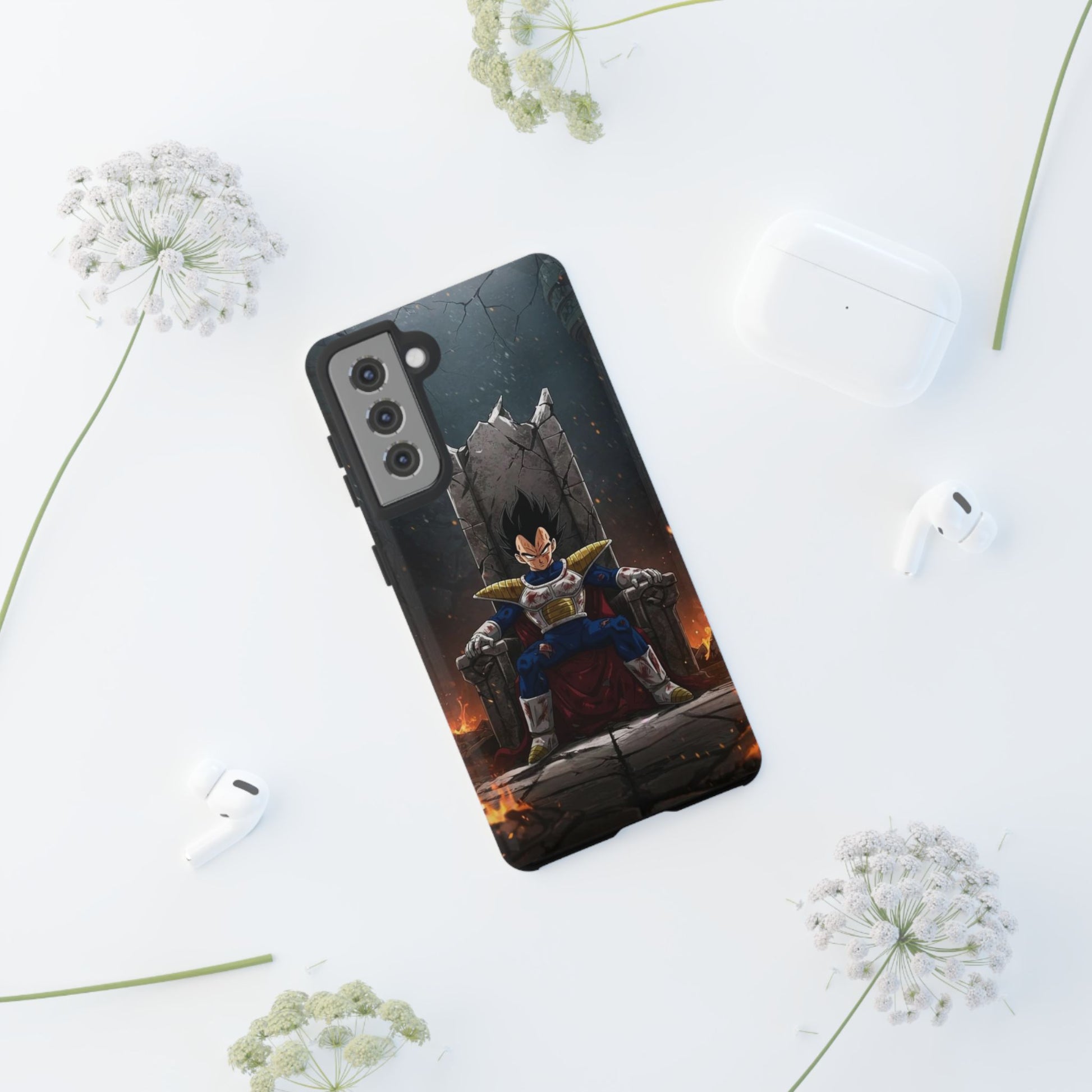 Vegeta on Throne DBZ Theme Tough Cases for iPhones, Samsung, and Pixel