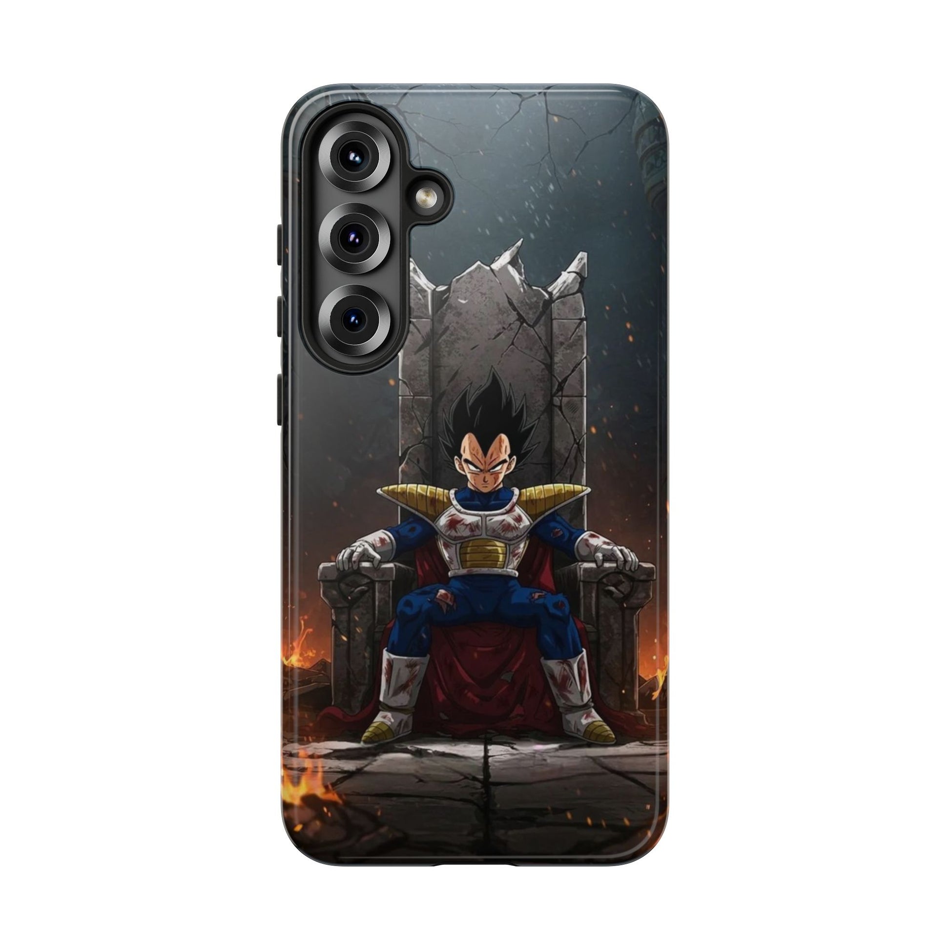 Vegeta on Throne DBZ Theme Tough Cases for iPhones, Samsung, and Pixel