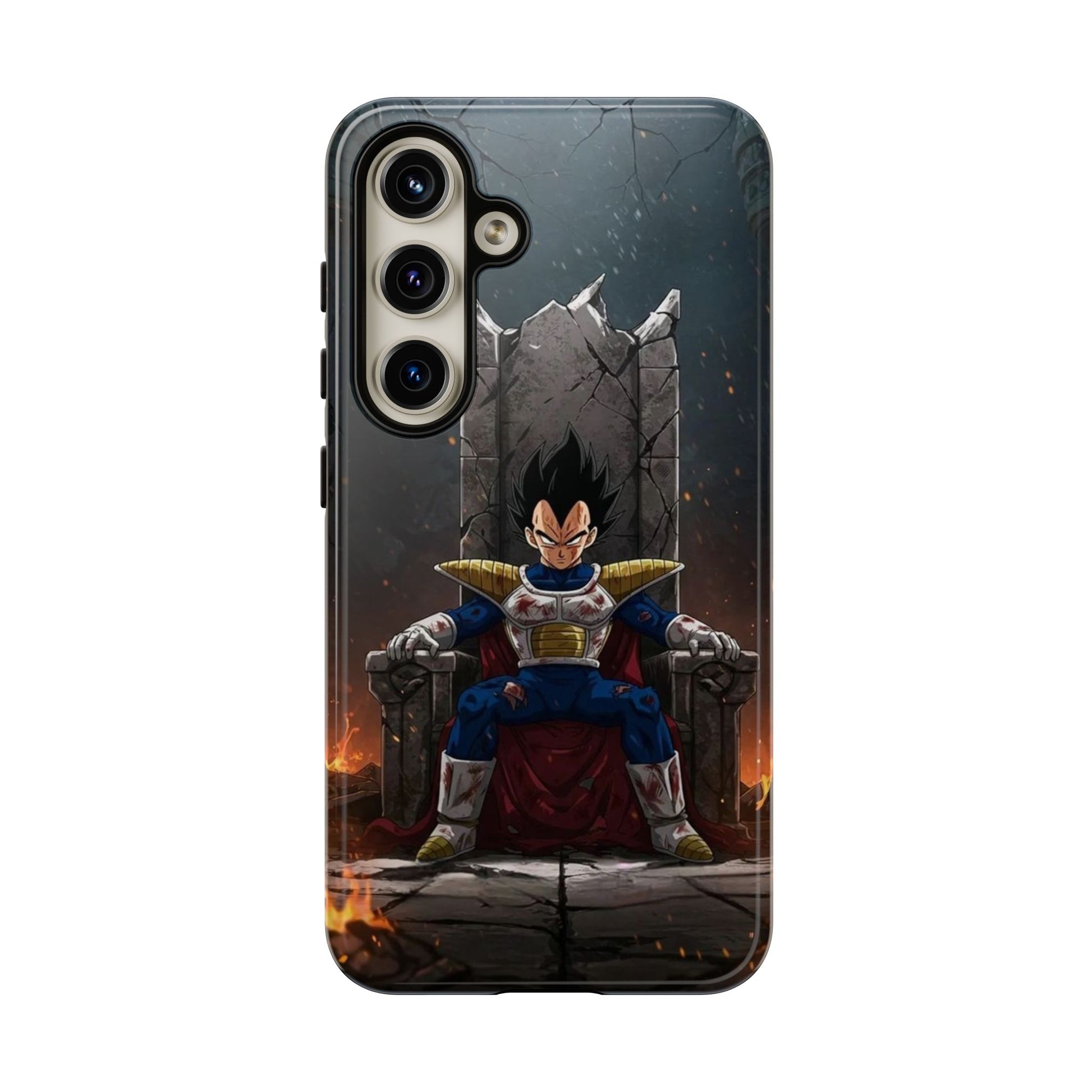 Vegeta on Throne DBZ Theme Tough Cases for iPhones, Samsung, and Pixel