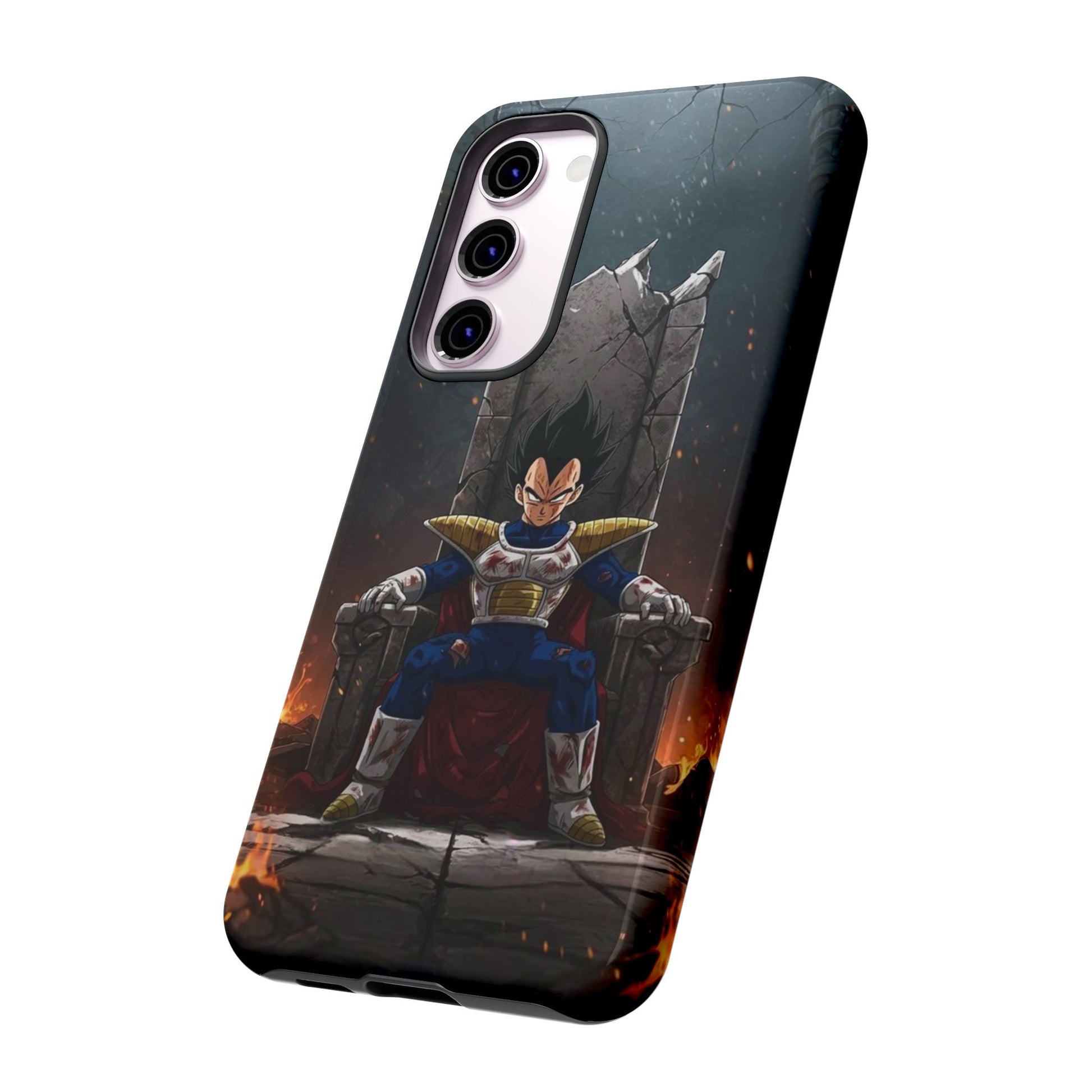 Vegeta on Throne DBZ Theme Tough Cases for iPhones, Samsung, and Pixel