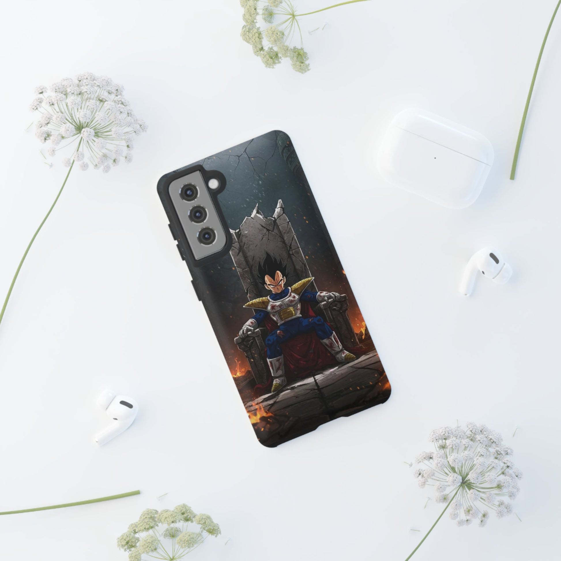 Vegeta on Throne DBZ Theme Tough Cases for iPhones, Samsung, and Pixel