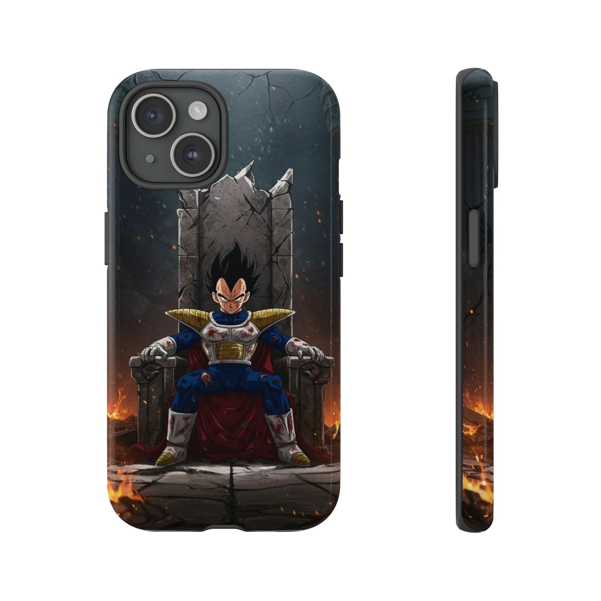 Vegeta on Throne DBZ Theme Tough Cases for iPhones, Samsung, and Pixel