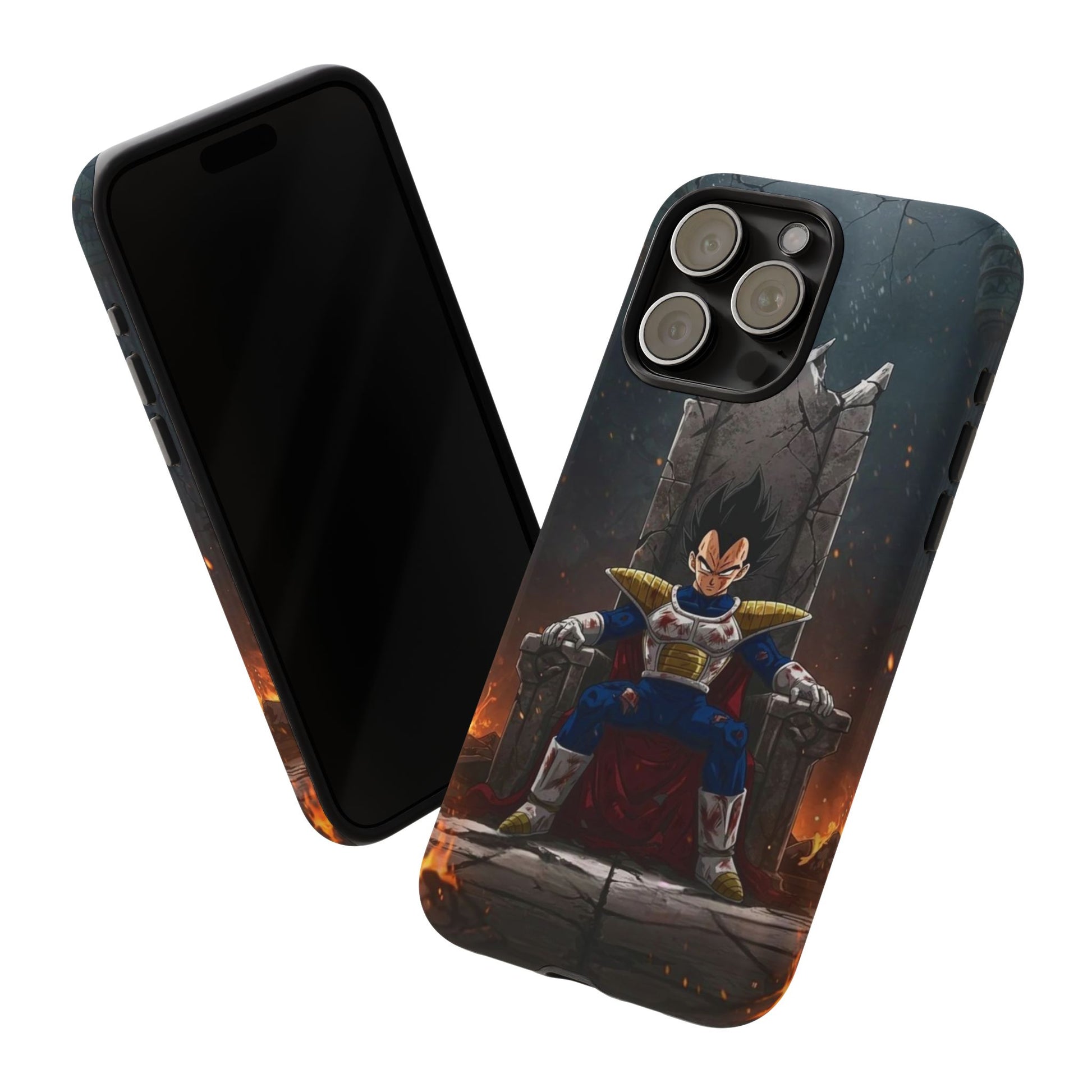 Vegeta on Throne DBZ Theme Tough Cases for iPhones, Samsung, and Pixel