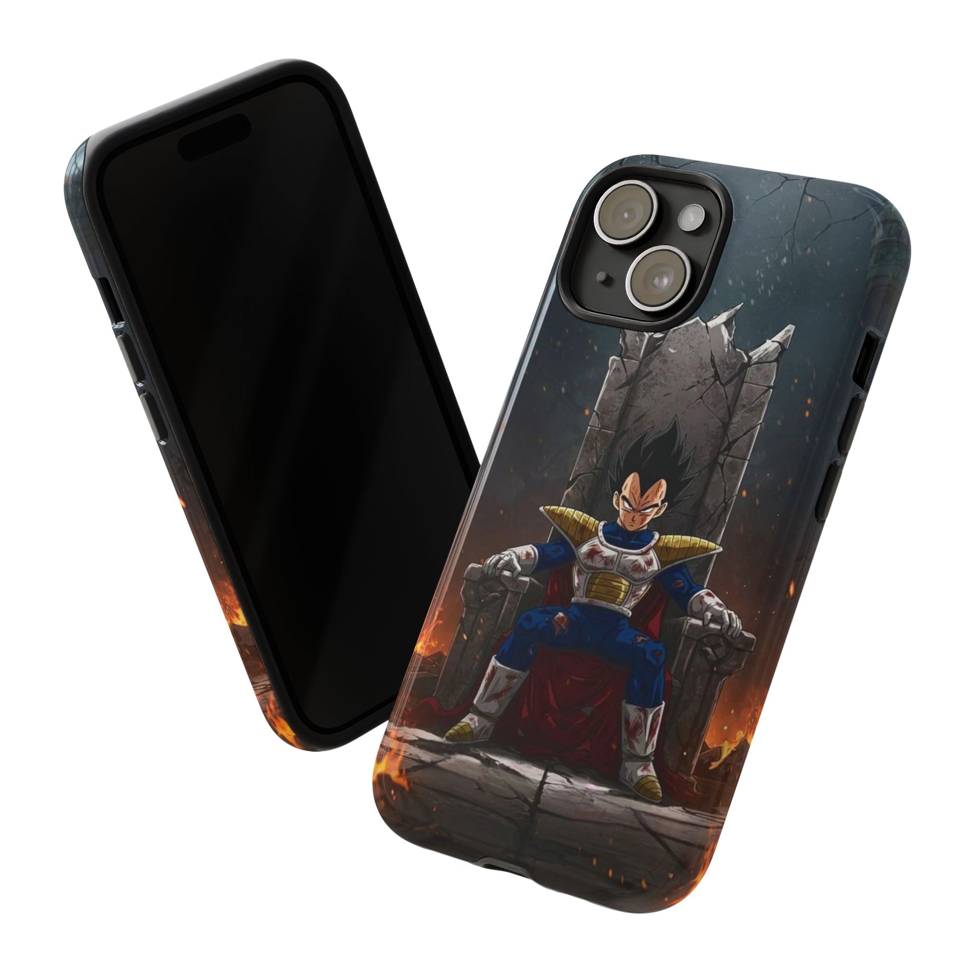 Vegeta on Throne DBZ Theme Tough Cases for iPhones, Samsung, and Pixel