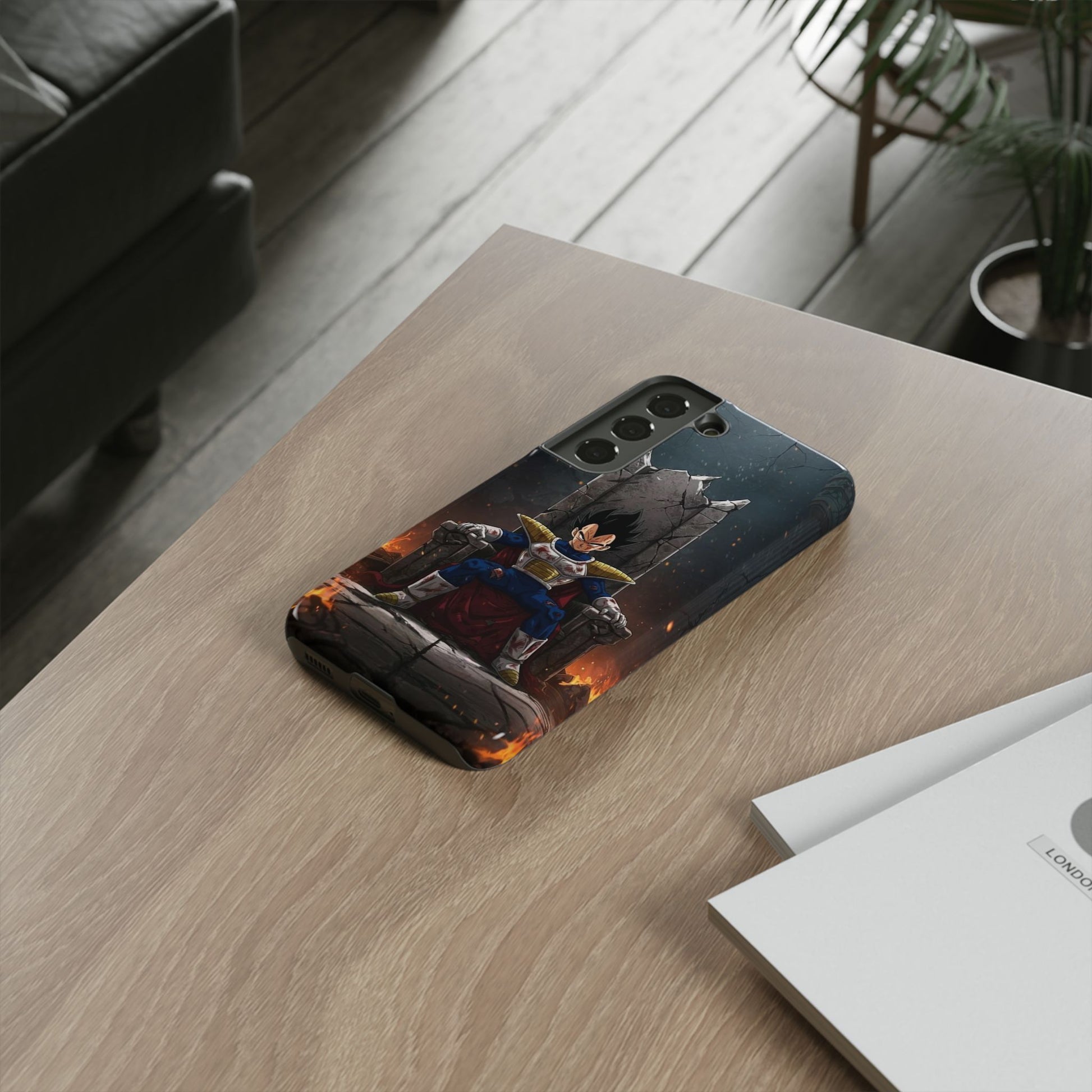 Vegeta on Throne DBZ Theme Tough Cases for iPhones, Samsung, and Pixel