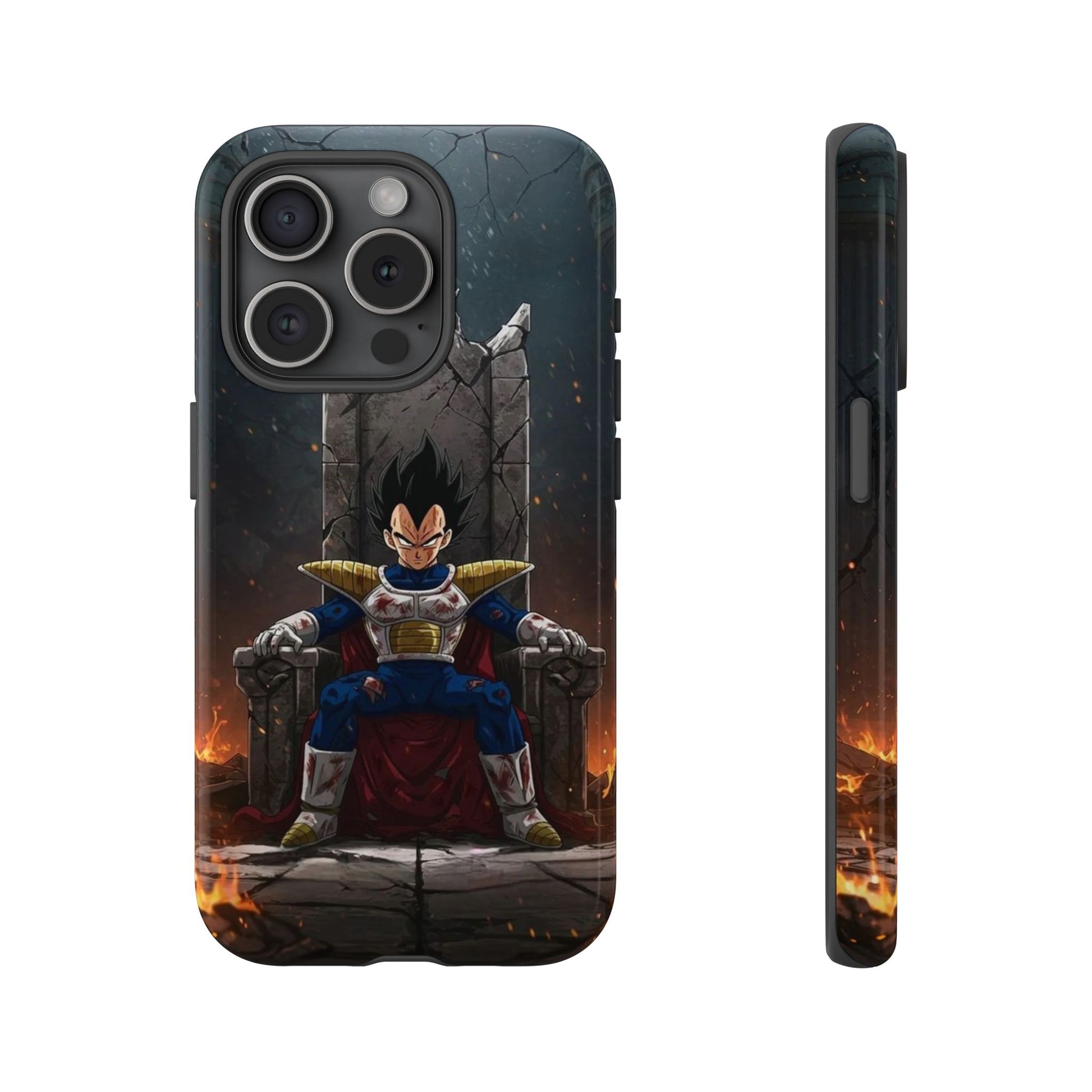 Vegeta on Throne DBZ Theme Tough Cases for iPhones, Samsung, and Pixel