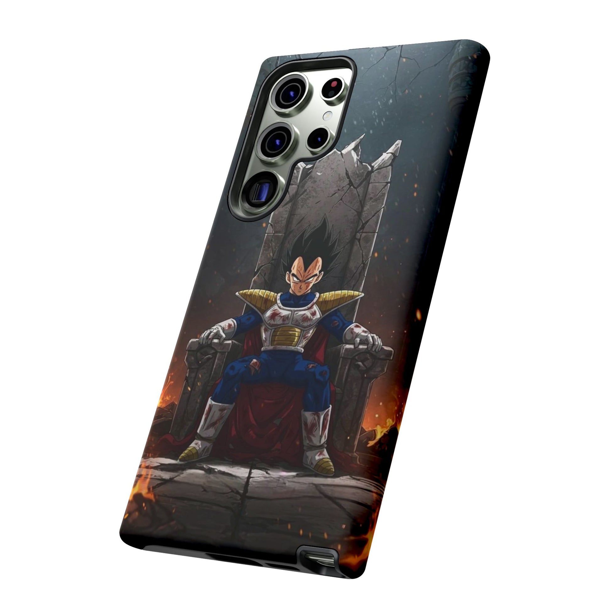 Vegeta on Throne DBZ Theme Tough Cases for iPhones, Samsung, and Pixel