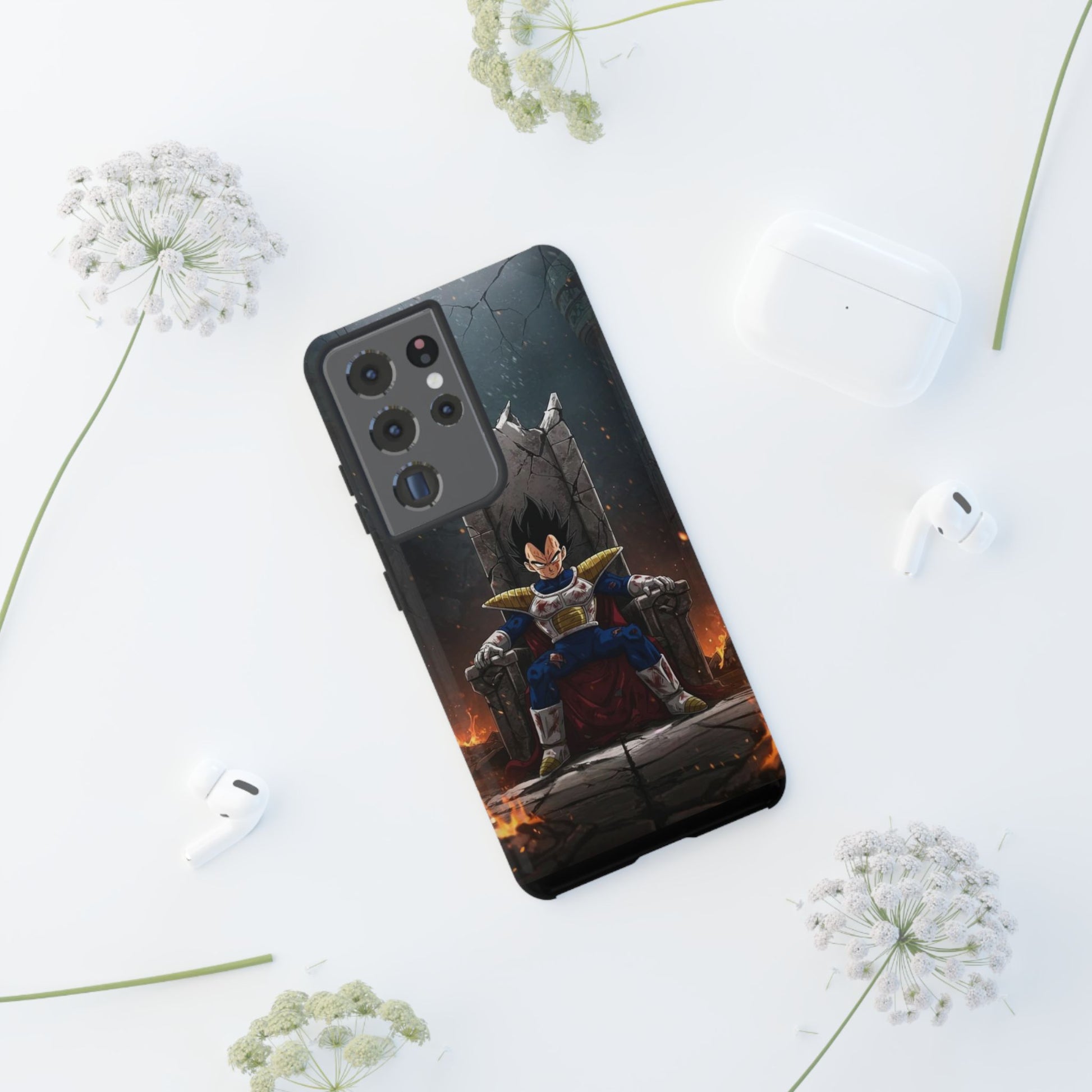 Vegeta on Throne DBZ Theme Tough Cases for iPhones, Samsung, and Pixel