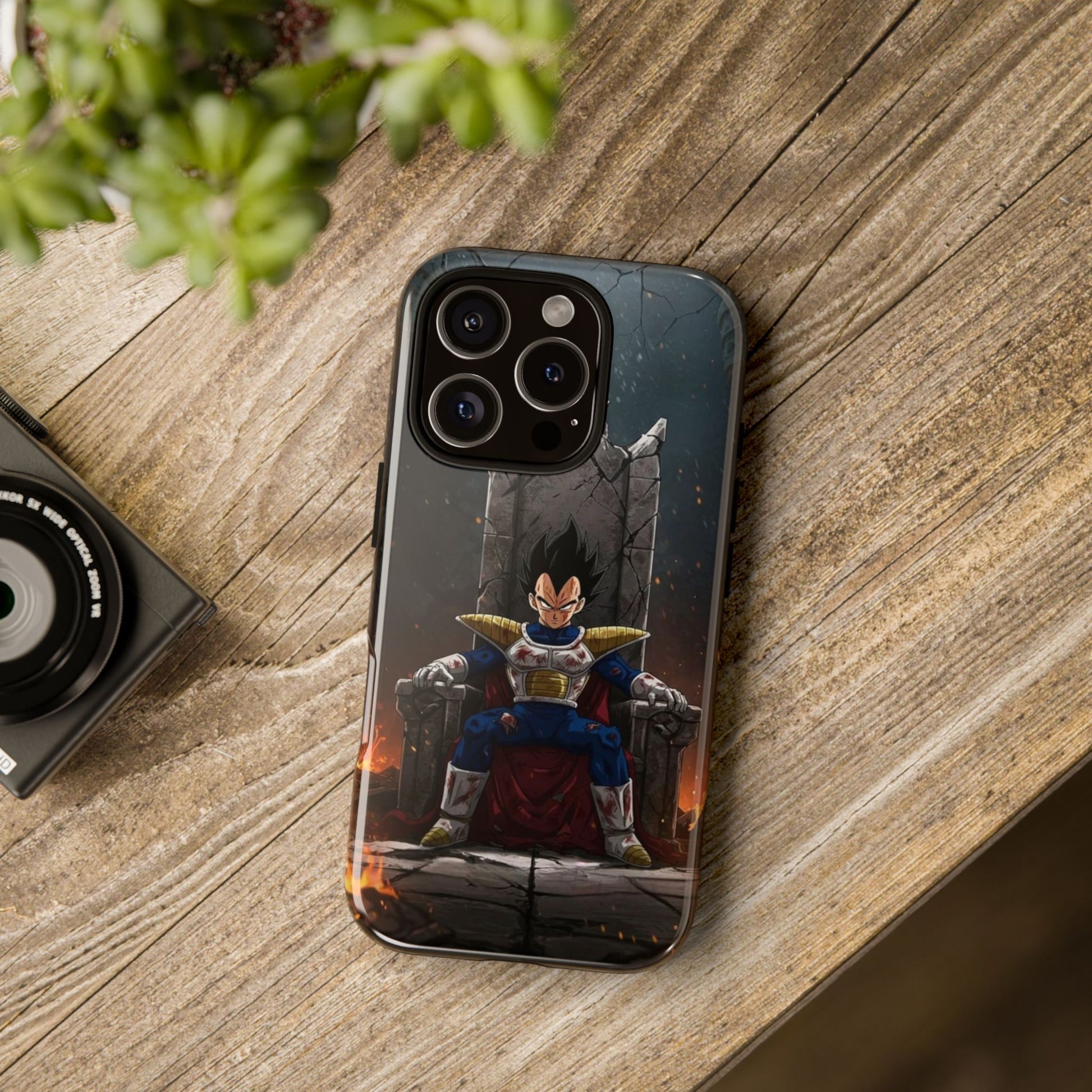 Vegeta on Throne DBZ Theme Tough Cases for iPhones, Samsung, and Pixel