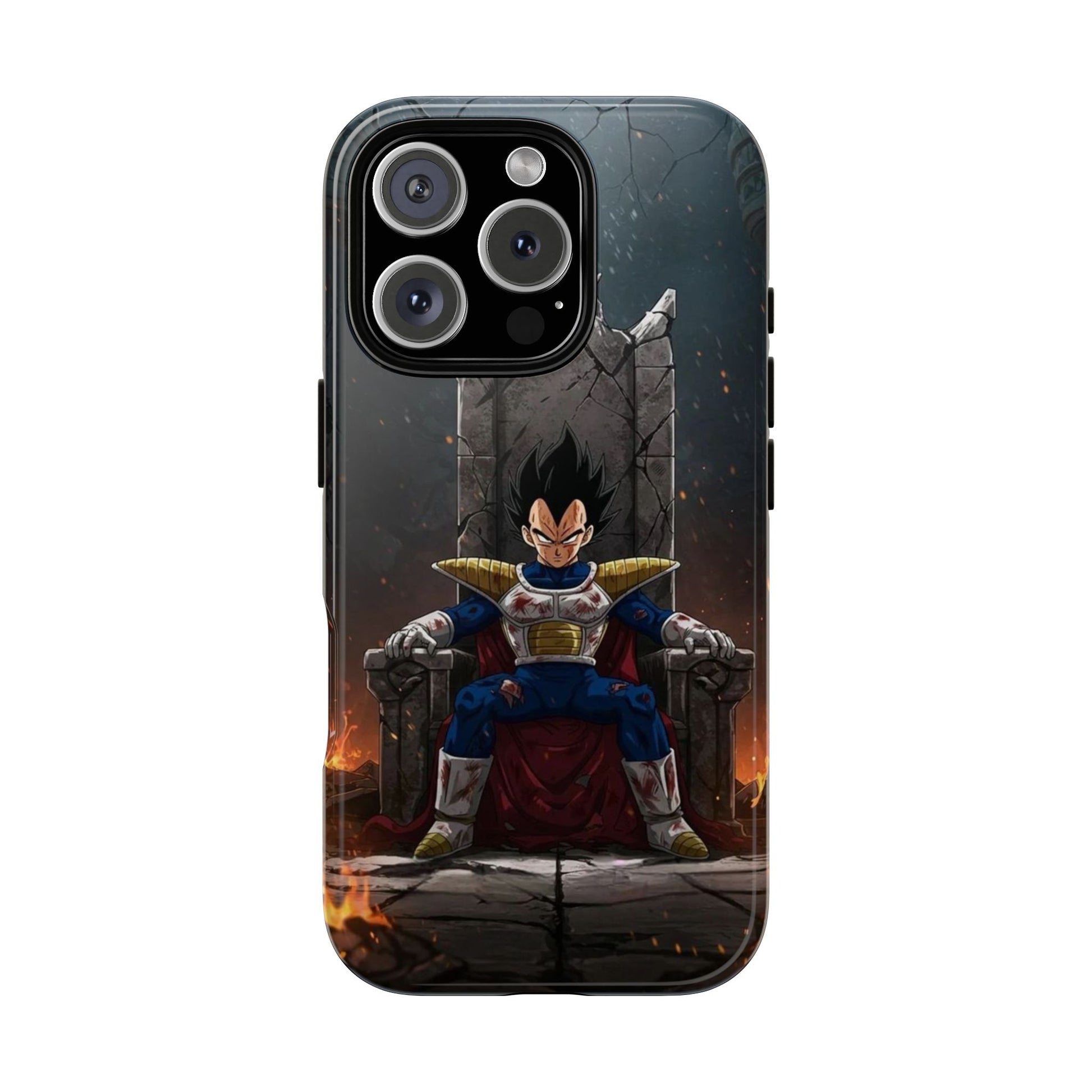 Vegeta on Throne DBZ Theme Tough Cases for iPhones, Samsung, and Pixel