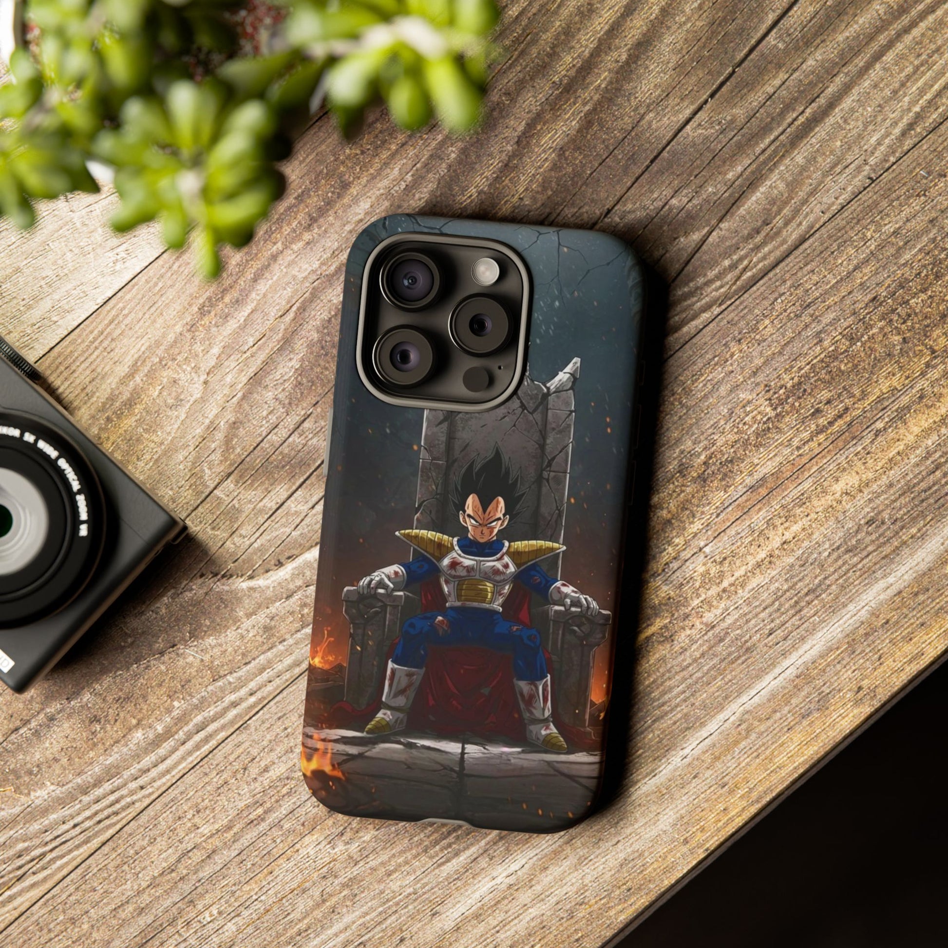 Vegeta on Throne DBZ Theme Tough Cases for iPhones, Samsung, and Pixel