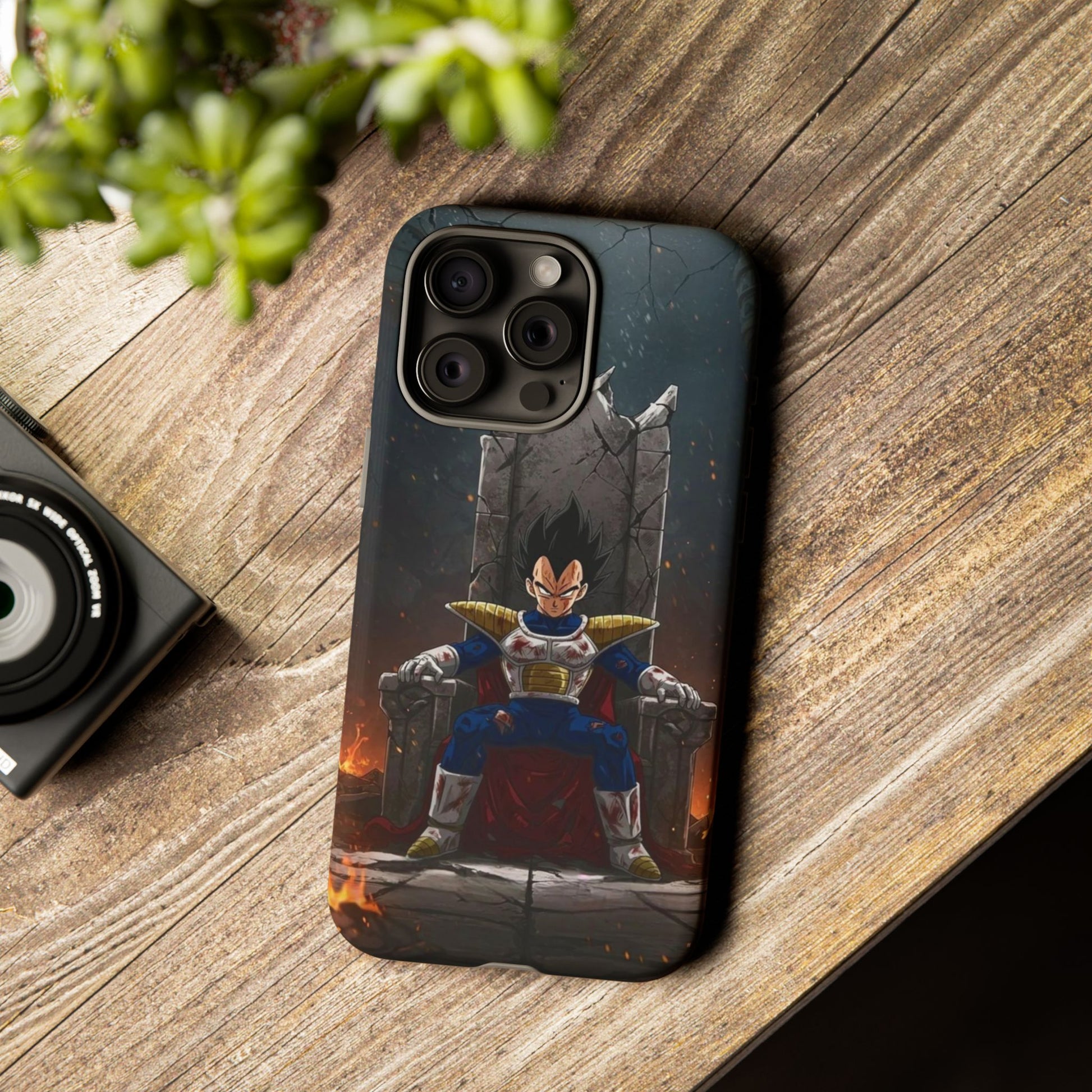 Vegeta on Throne DBZ Theme Tough Cases for iPhones, Samsung, and Pixel