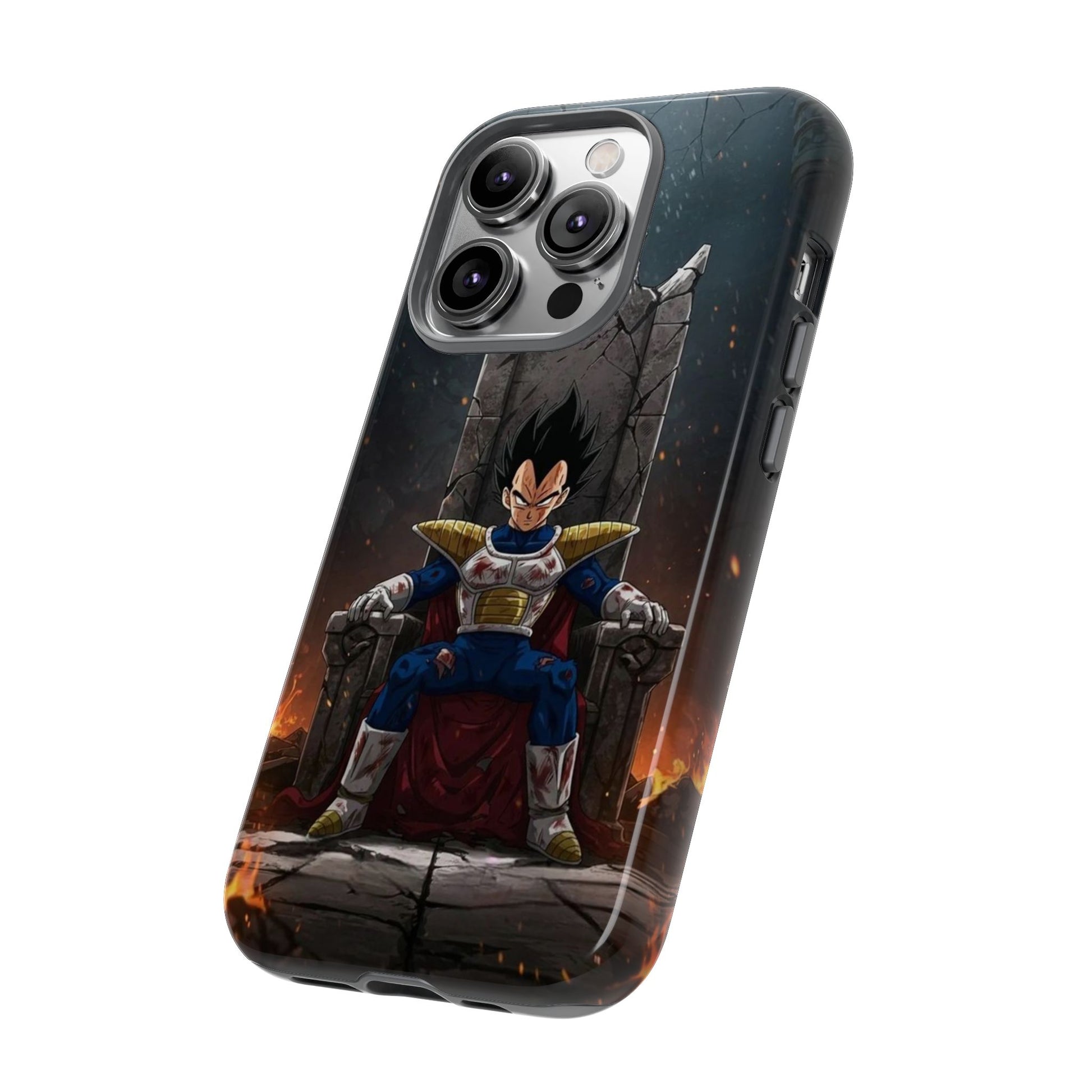 Vegeta on Throne DBZ Theme Tough Cases for iPhones, Samsung, and Pixel