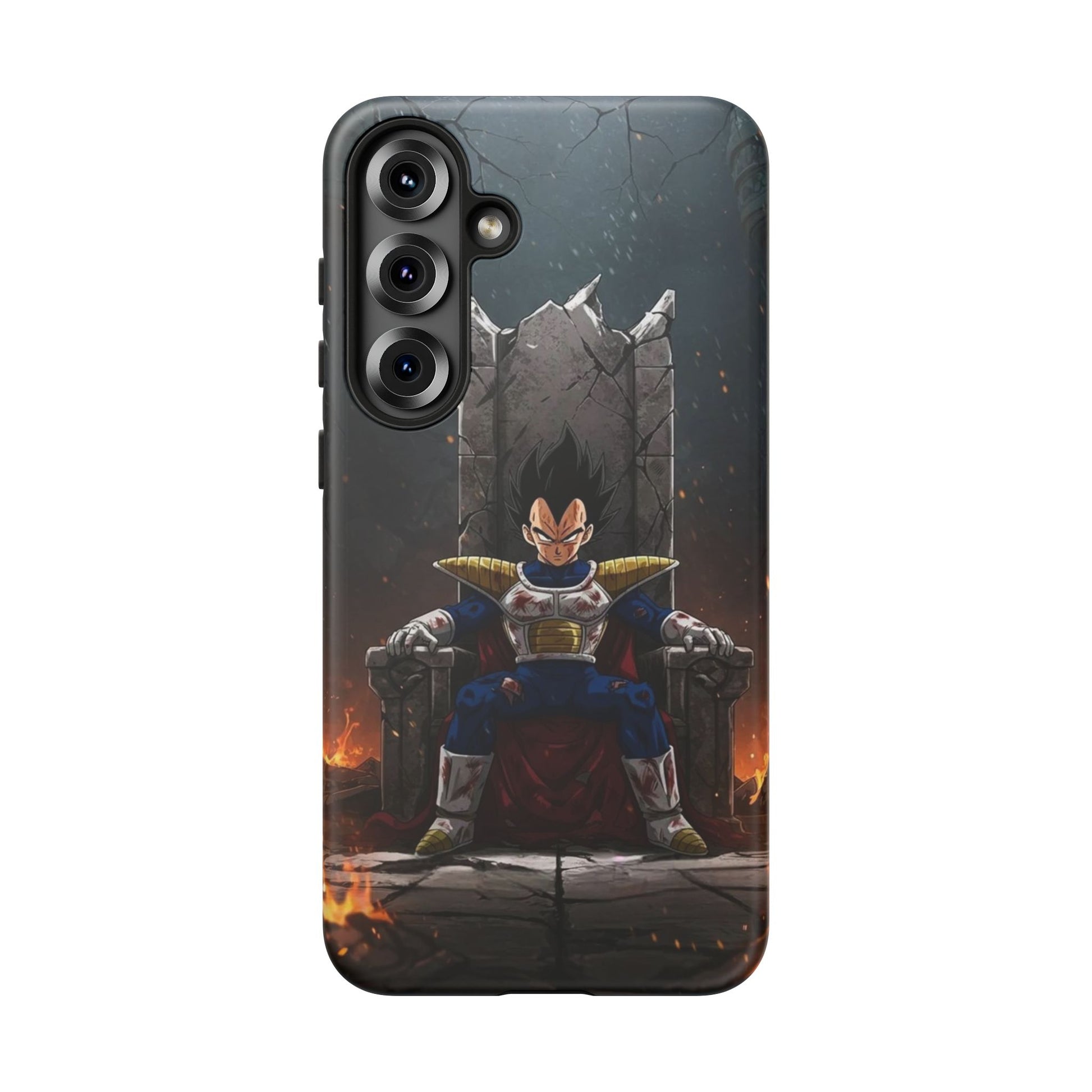 Vegeta on Throne DBZ Theme Tough Cases for iPhones, Samsung, and Pixel
