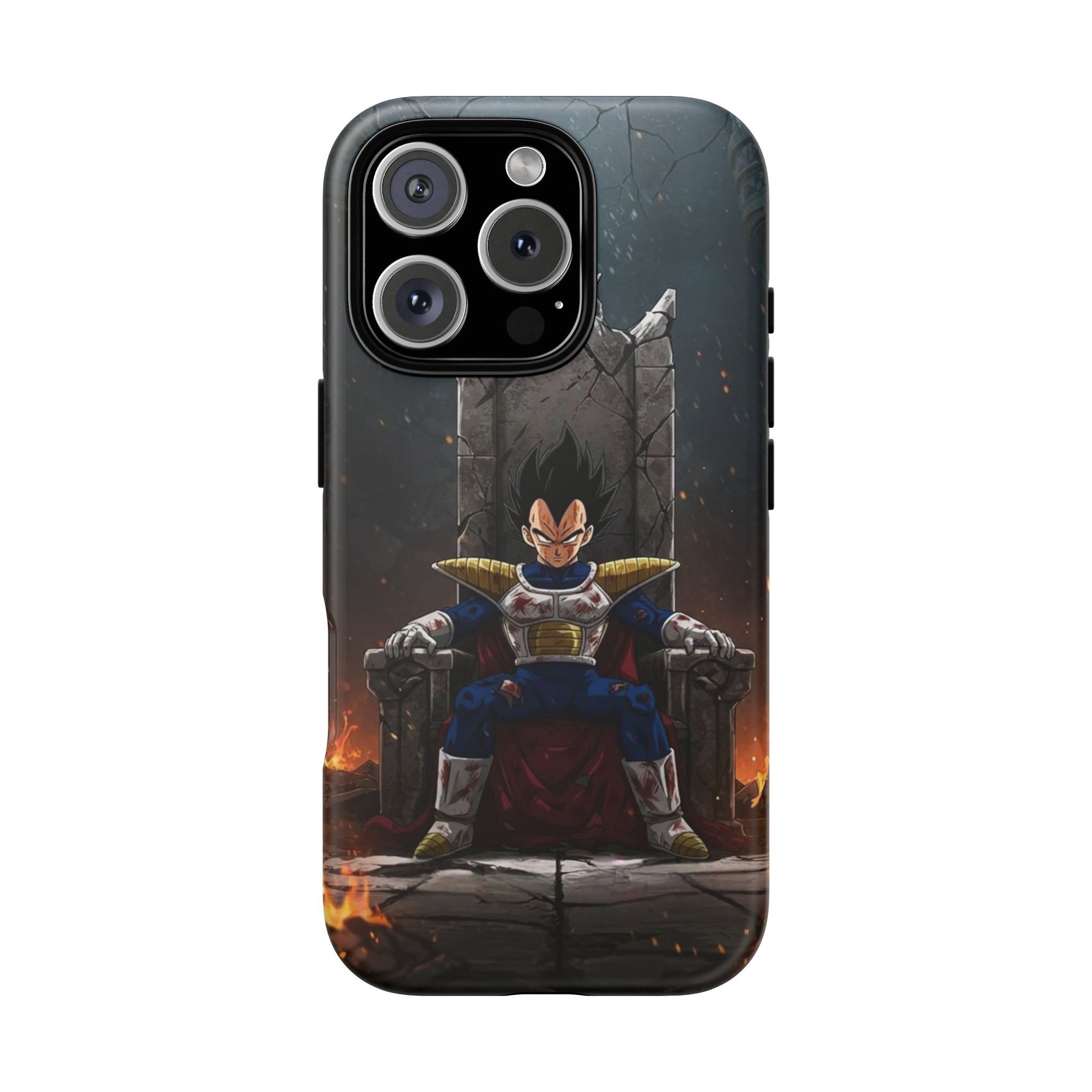 Vegeta on Throne DBZ Theme Tough Cases for iPhones, Samsung, and Pixel