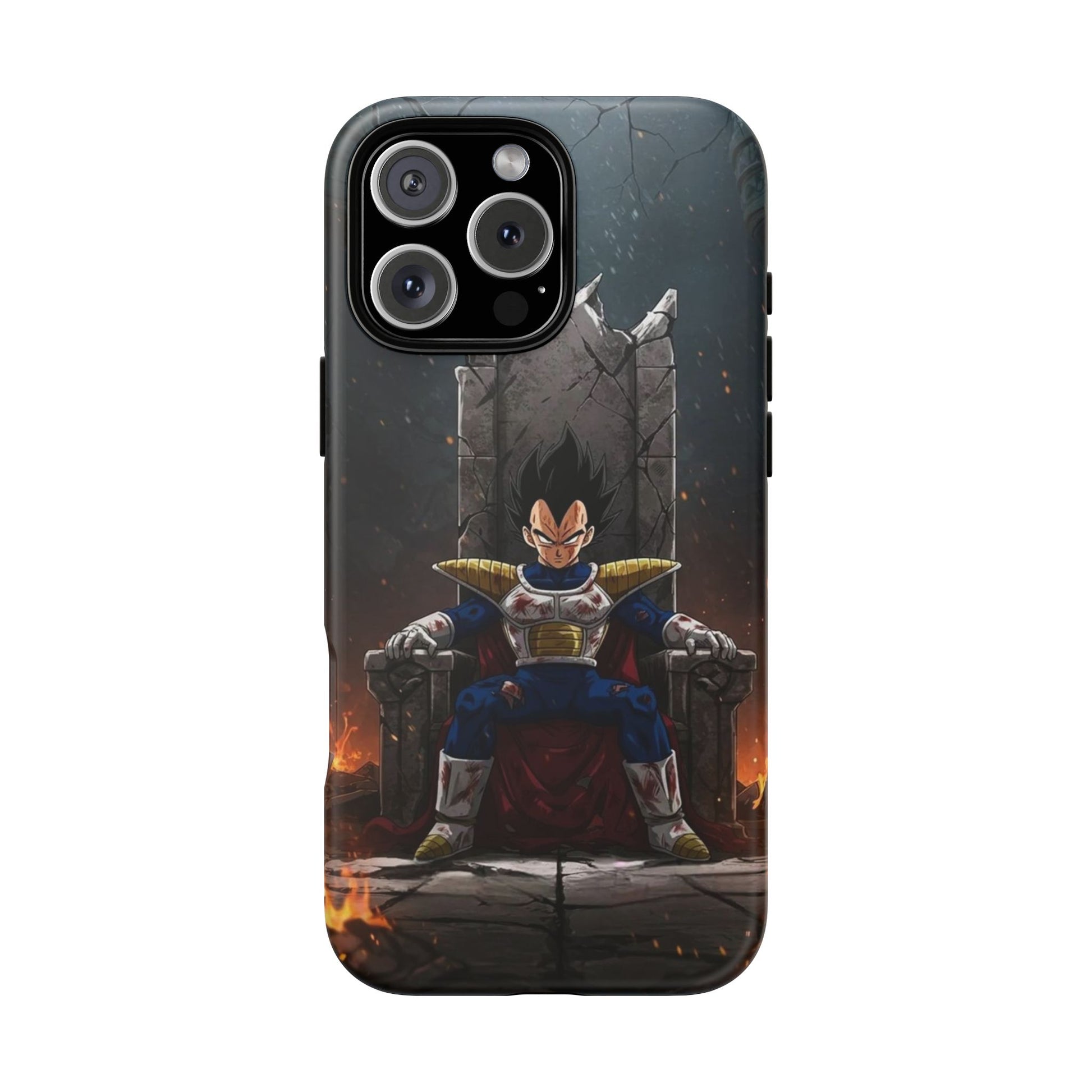 Vegeta on Throne DBZ Theme Tough Cases for iPhones, Samsung, and Pixel