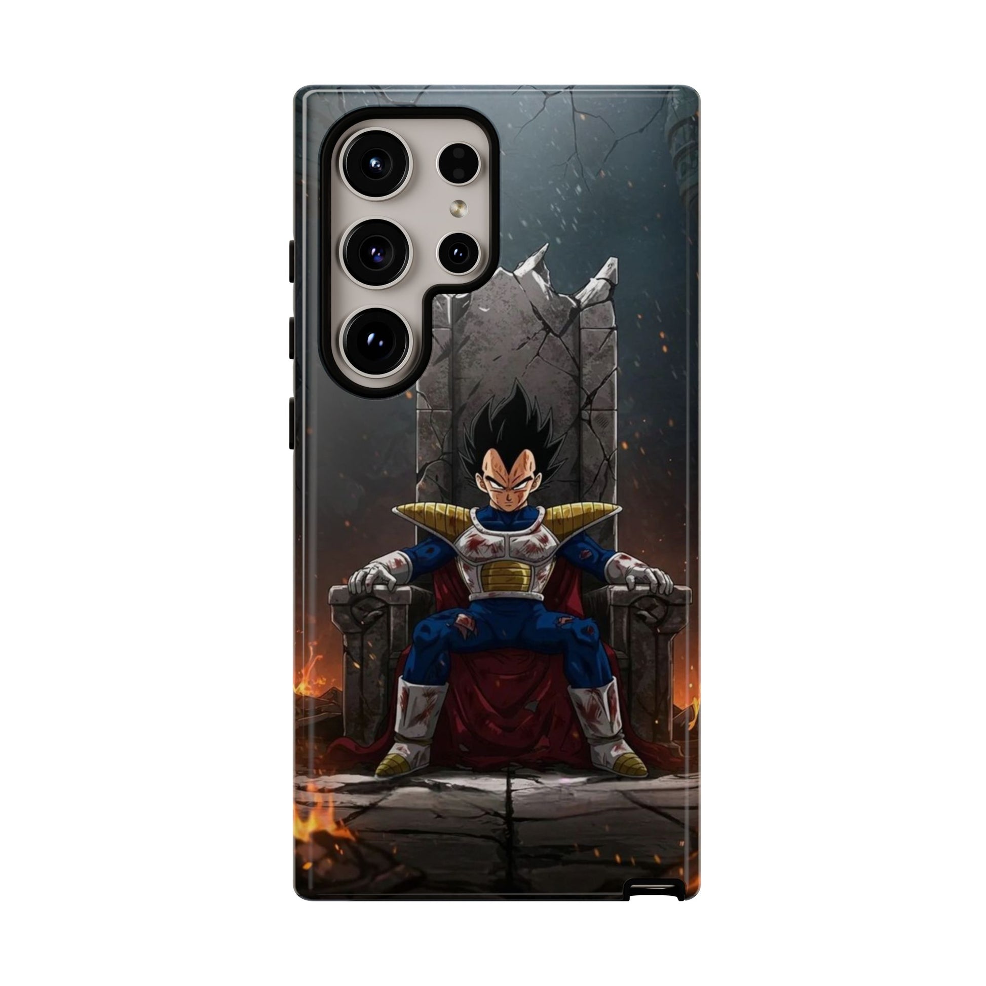 Vegeta on Throne DBZ Theme Tough Cases for iPhones, Samsung, and Pixel
