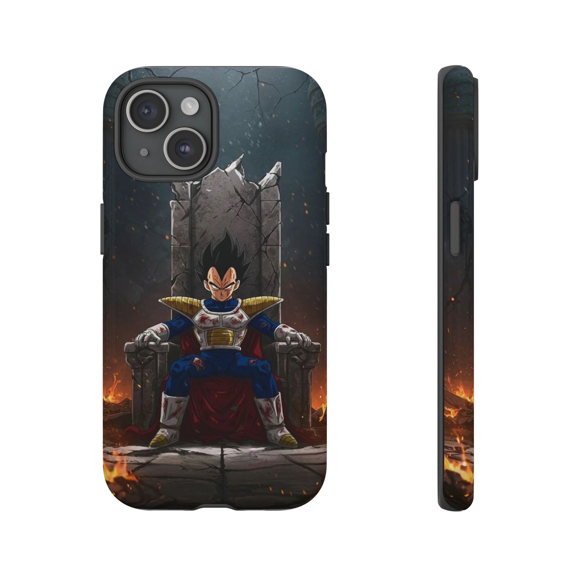 Vegeta on Throne DBZ Theme Tough Cases for iPhones, Samsung, and Pixel