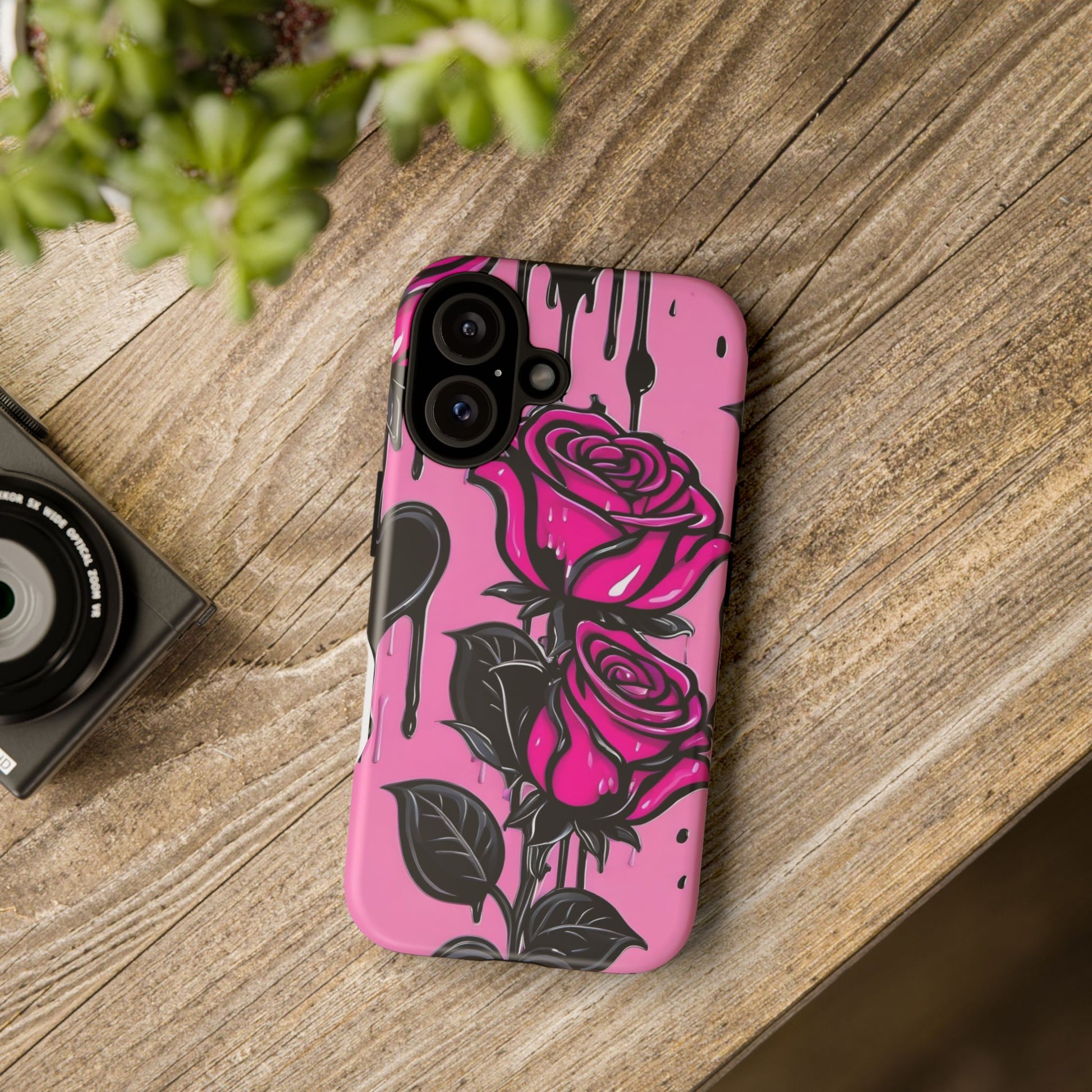 Pink Rose Tough Girly Cases for iPhones, Samsung, and Pixel