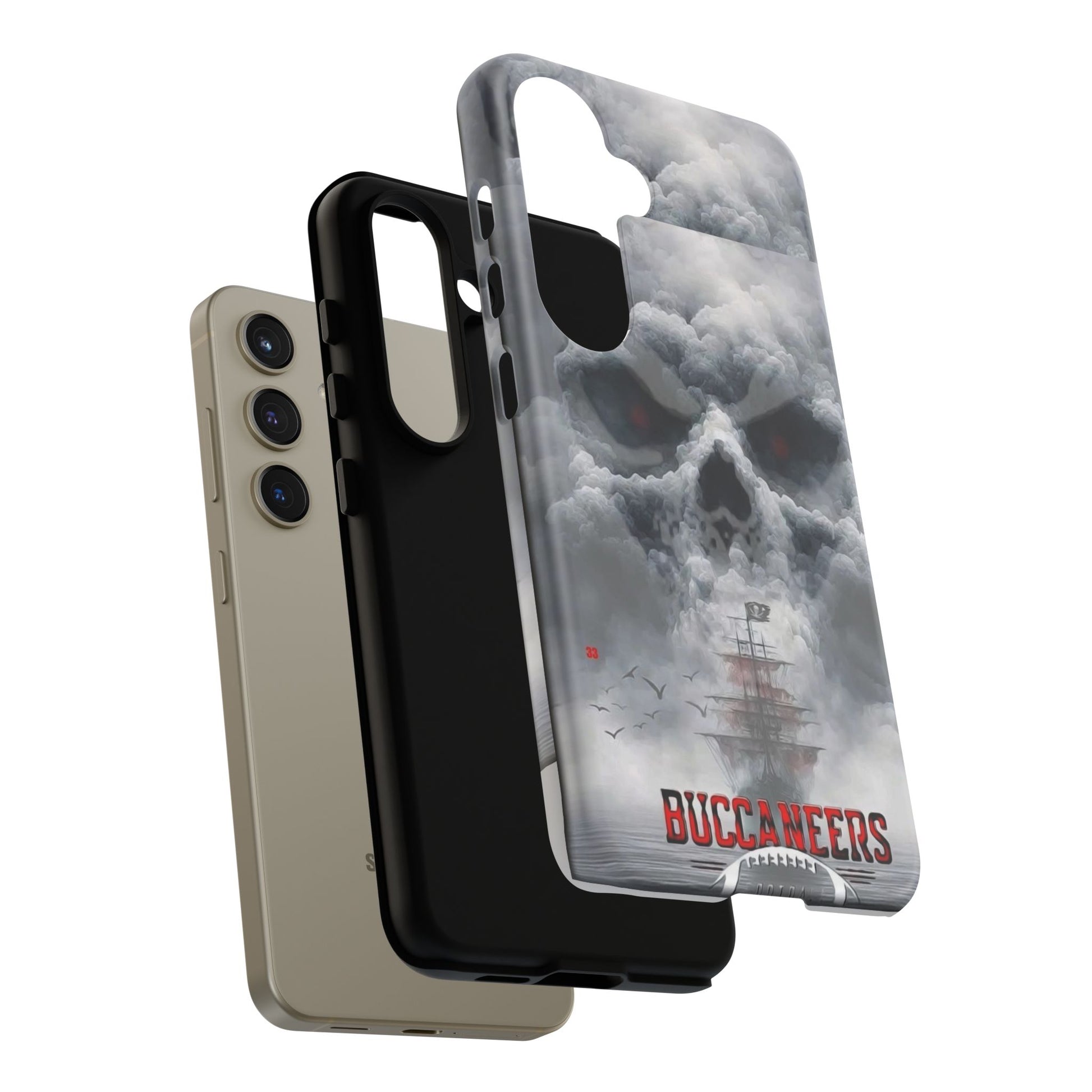 Skull Pirate Ship Football Buccaneers Tough Cases for iPhones, Samsung, and Pixel