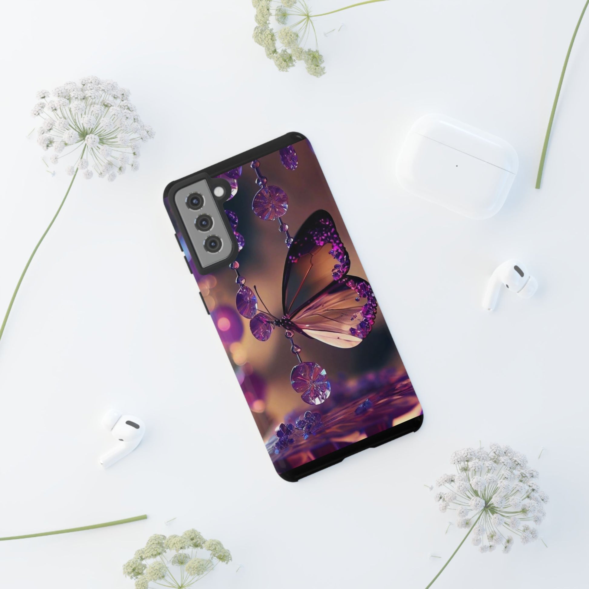 Purple Butterfly Tough Cases for iPhones, Samsung, and Pixel