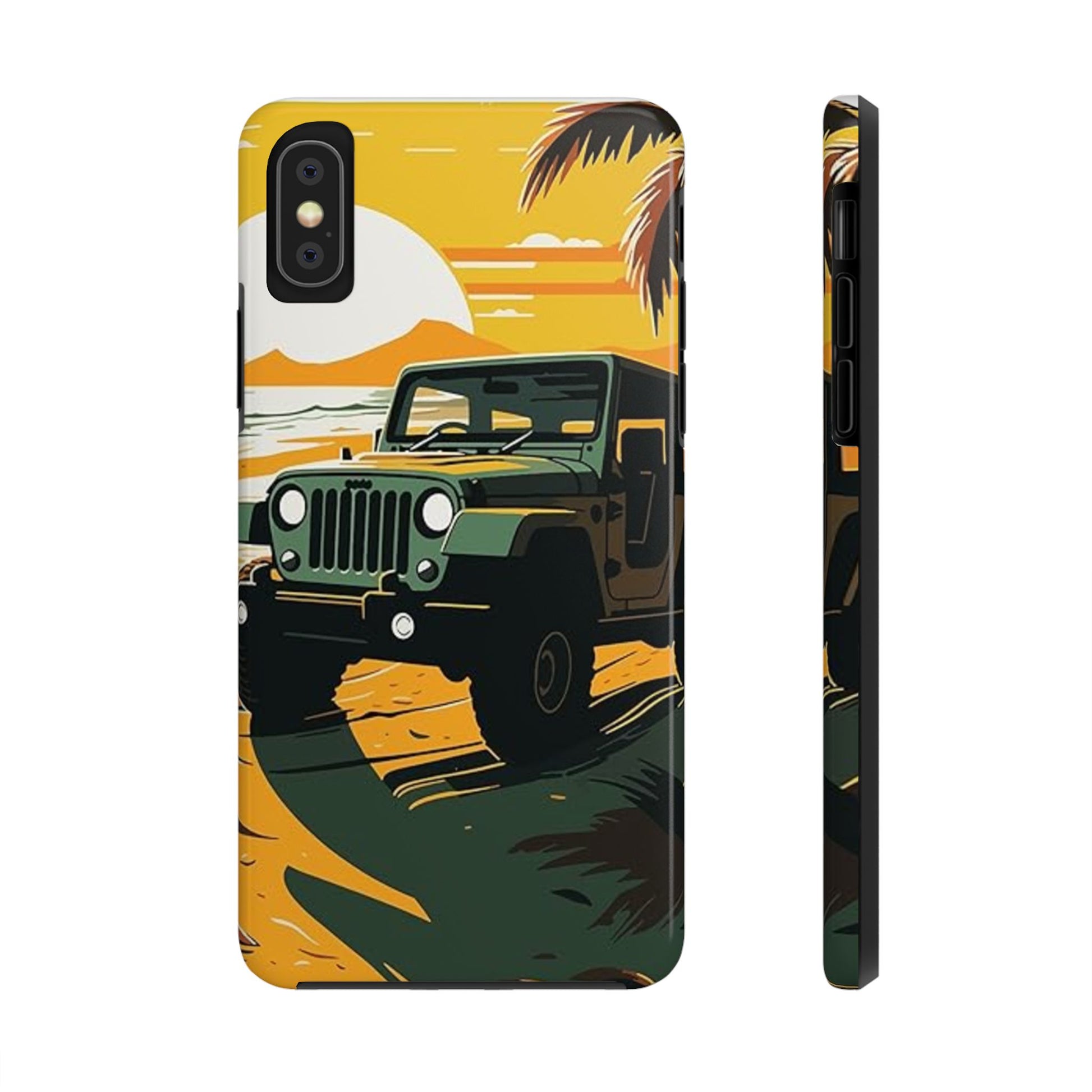 Jeep on Beach Artistic Tough Phone Cases for Iphones & Samsung Phones Durable