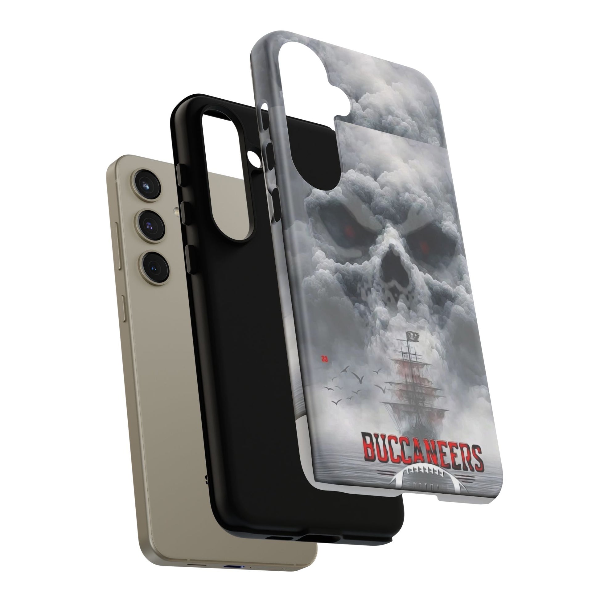 Skull Pirate Ship Football Buccaneers Tough Cases for iPhones, Samsung, and Pixel