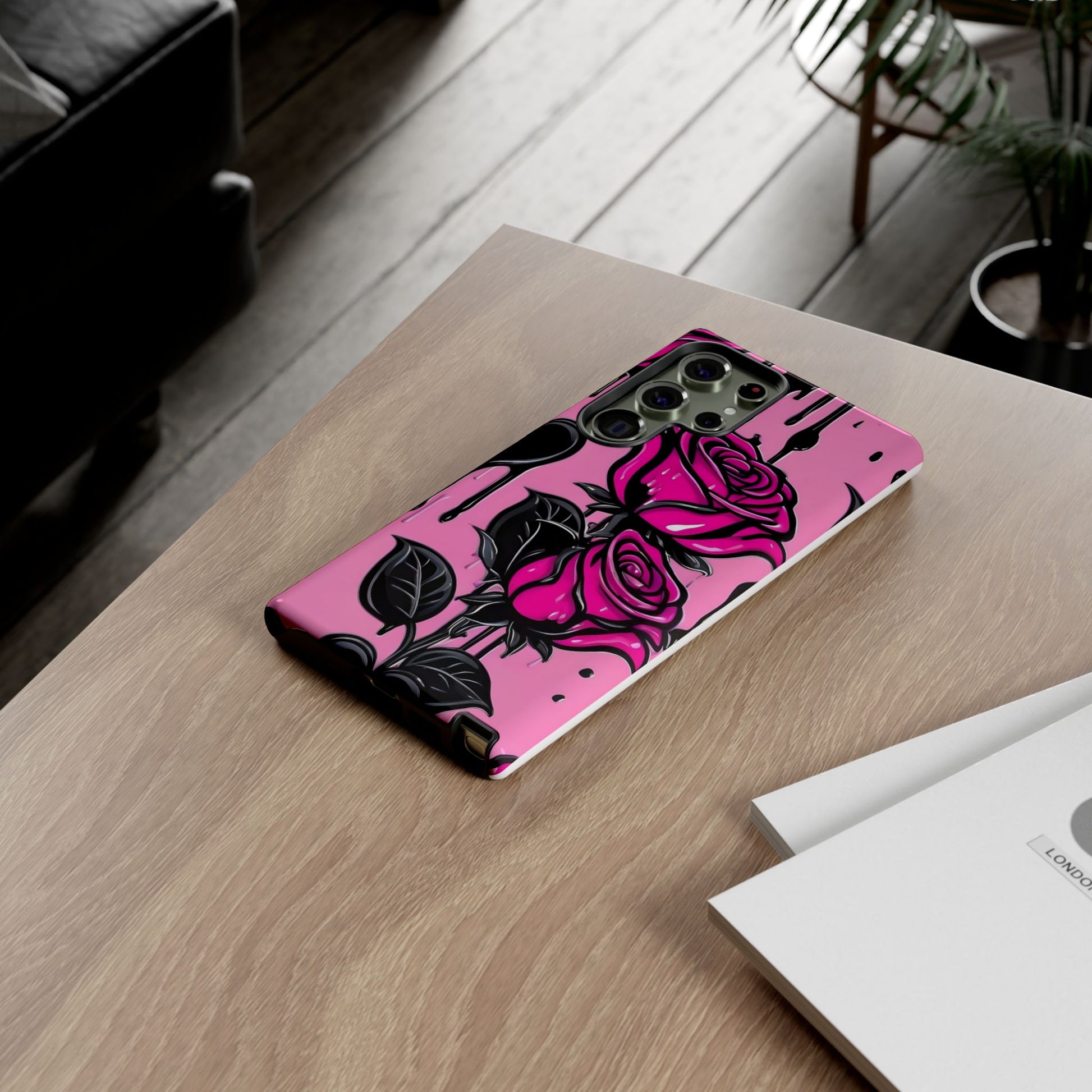 Pink Rose Tough Girly Cases for iPhones, Samsung, and Pixel
