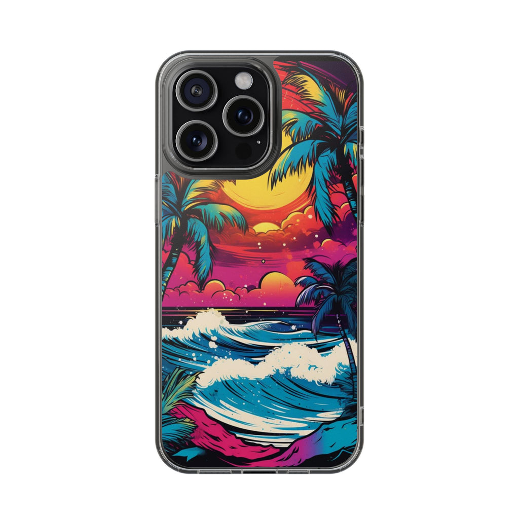 Phone Case, Artist Neon Beach Theme, Iphone Samsung, Tropical Palm, Clear
