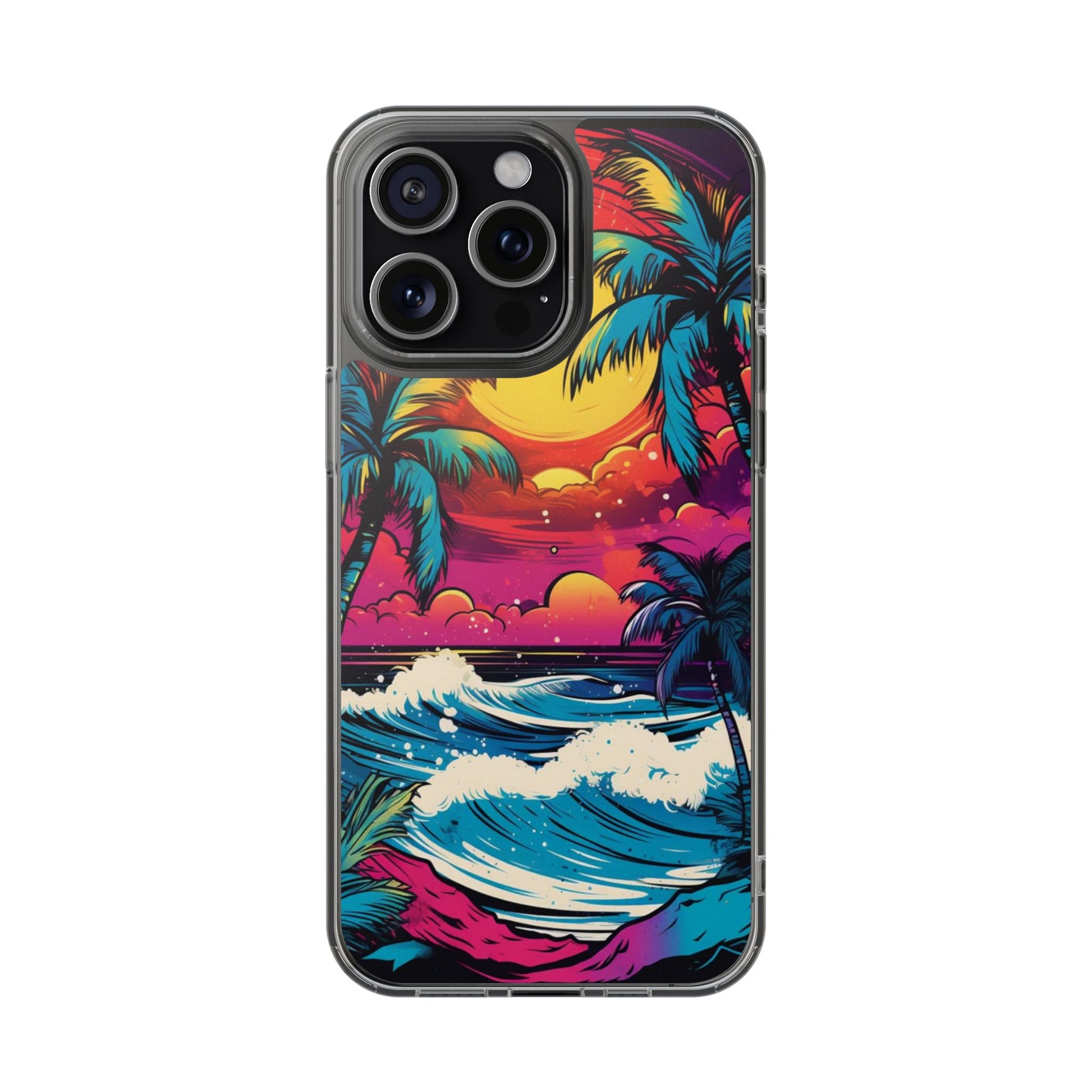 Phone Case, Artist Neon Beach Theme, Iphone Samsung, Tropical Palm, Clear
