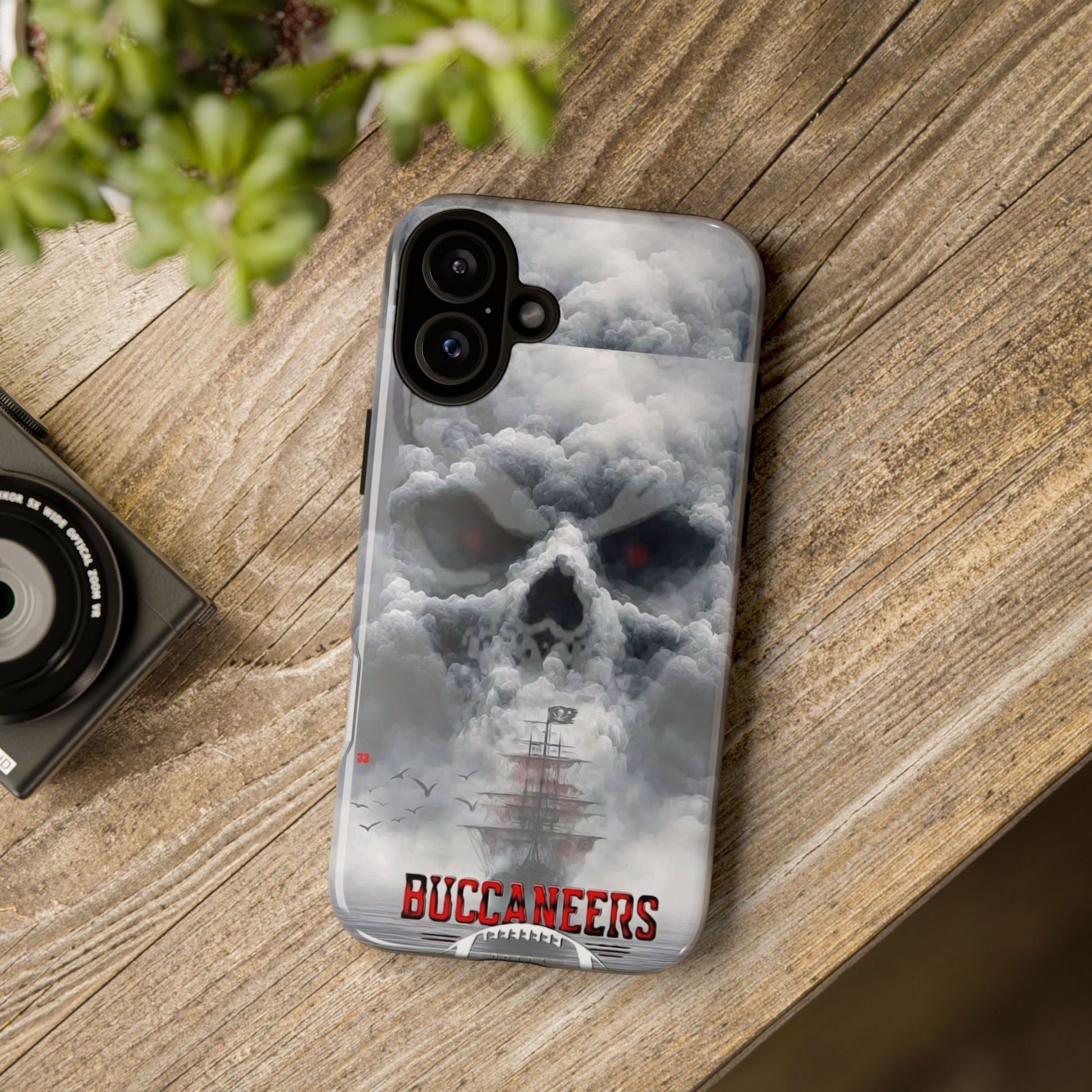 Skull Pirate Ship Football Buccaneers Tough Cases for iPhones, Samsung, and Pixel