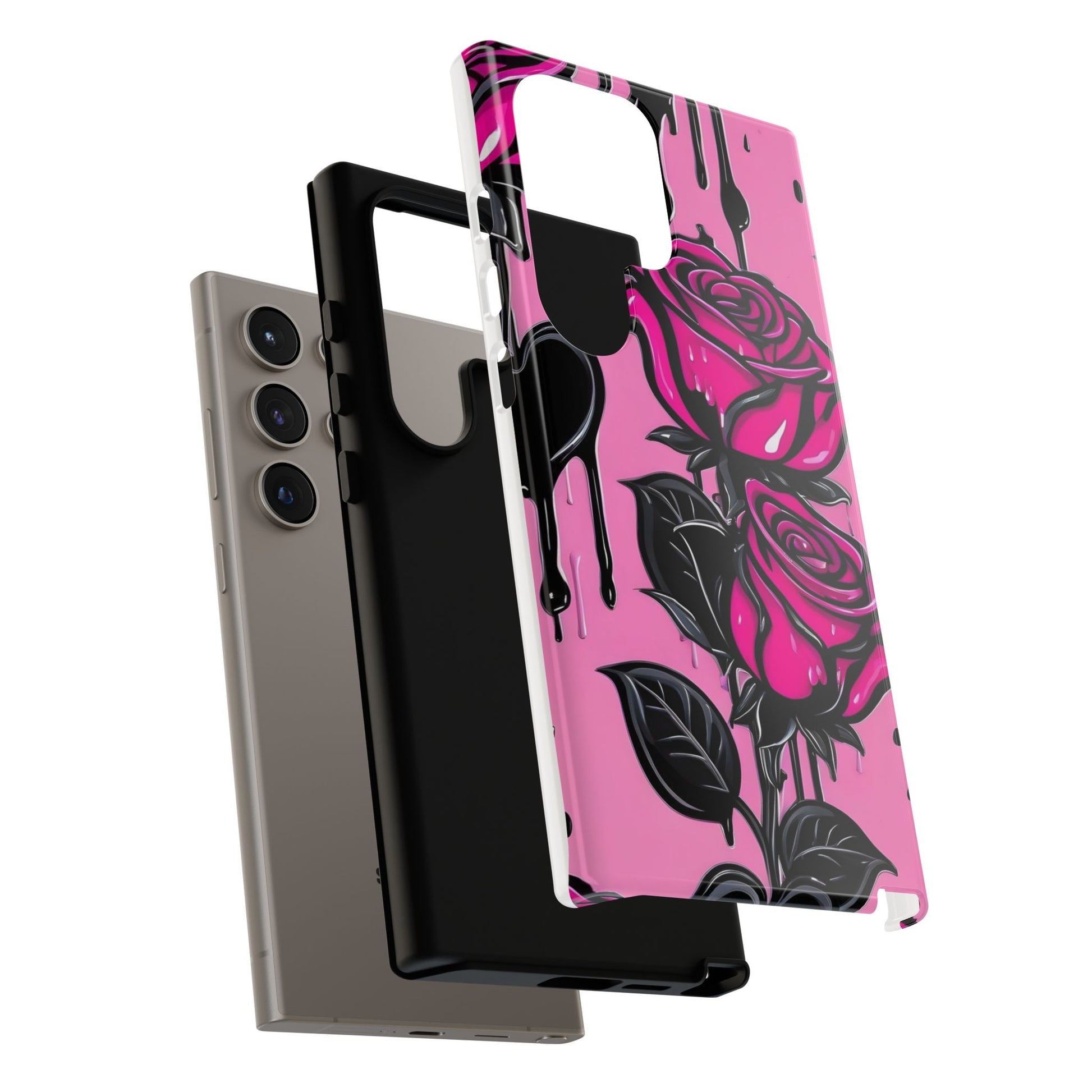 Pink Rose Tough Girly Cases for iPhones, Samsung, and Pixel