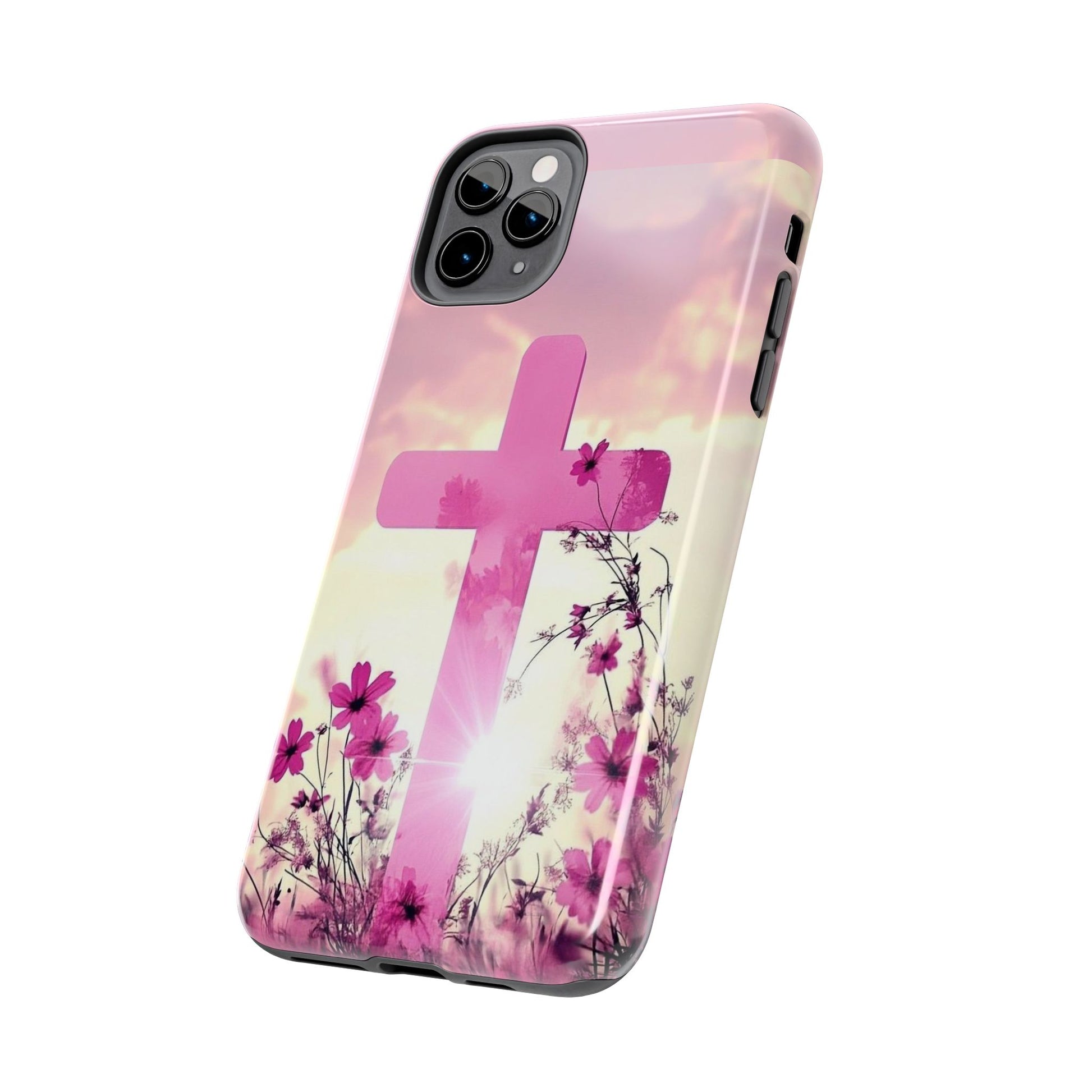 Pink Cross in Field Christian Theme Phone Cases for iPhones & Samsung Phones