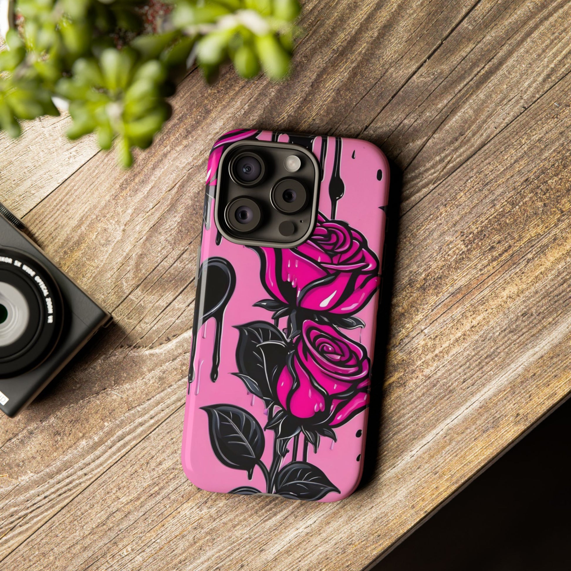 Pink Rose Tough Girly Cases for iPhones, Samsung, and Pixel