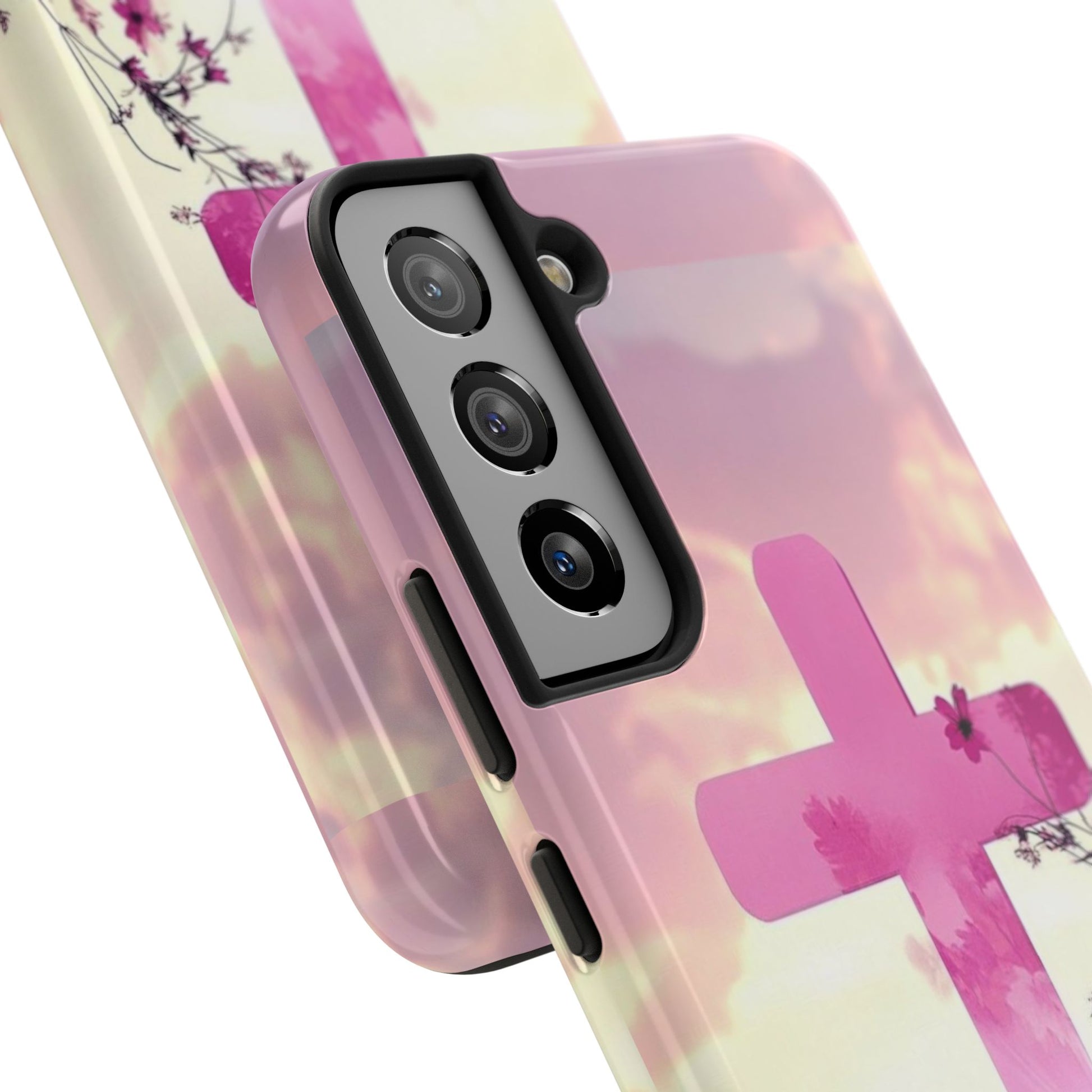 Pink Cross in Field Christian Theme Phone Cases for iPhones & Samsung Phones