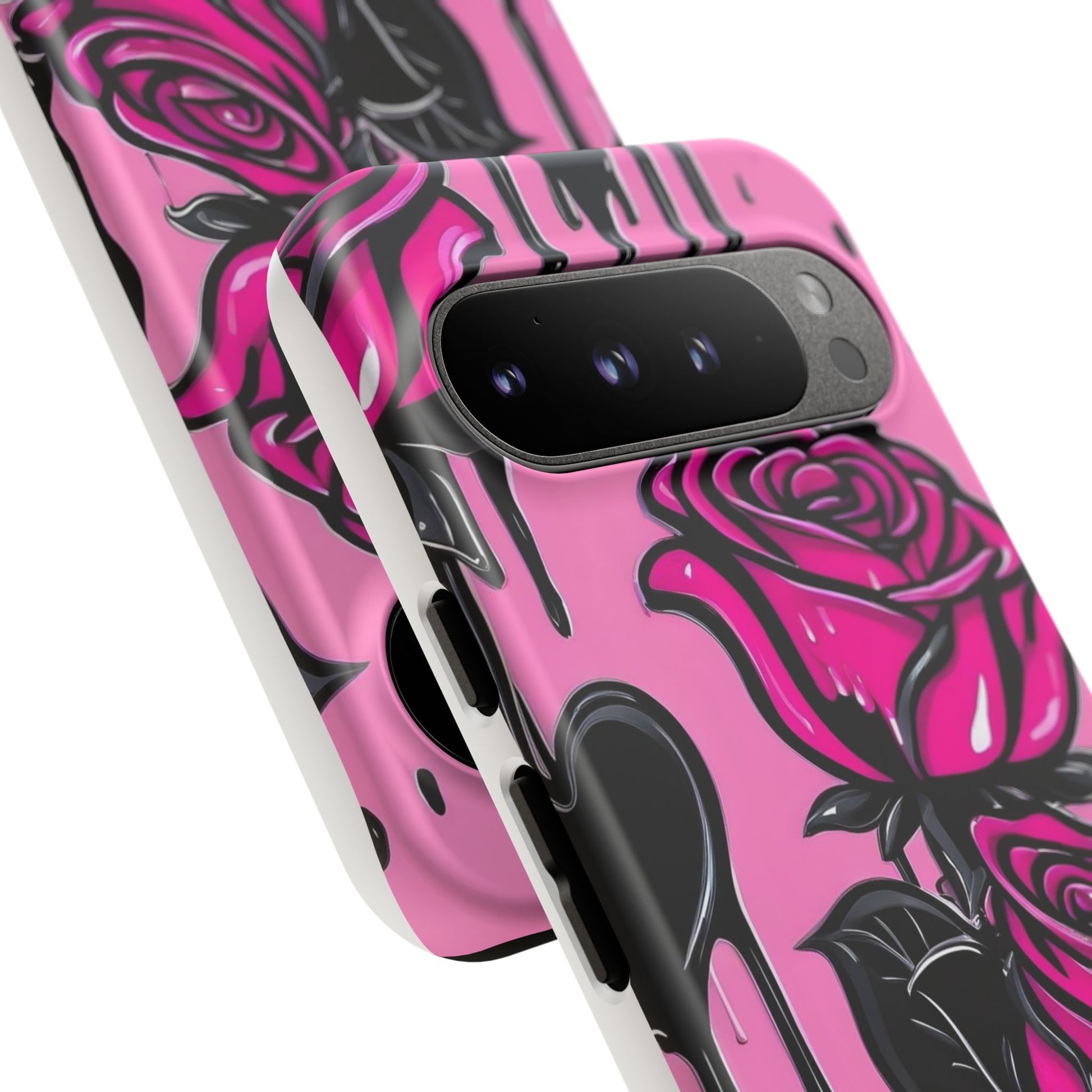 Pink Rose Tough Girly Cases for iPhones, Samsung, and Pixel