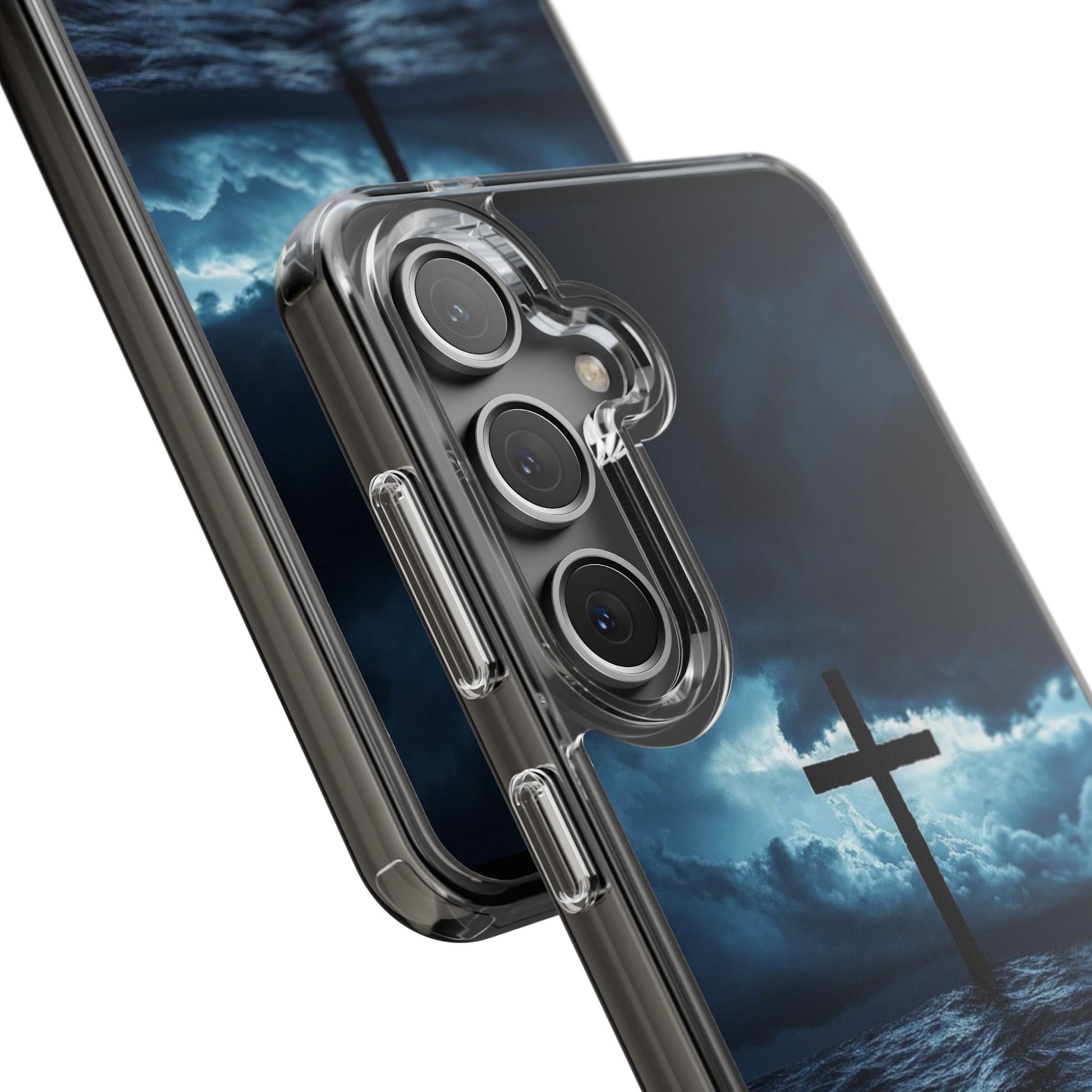 Christian Cross Storm Clear Case - Religious iPhone Samsung Cover, Faith Phone