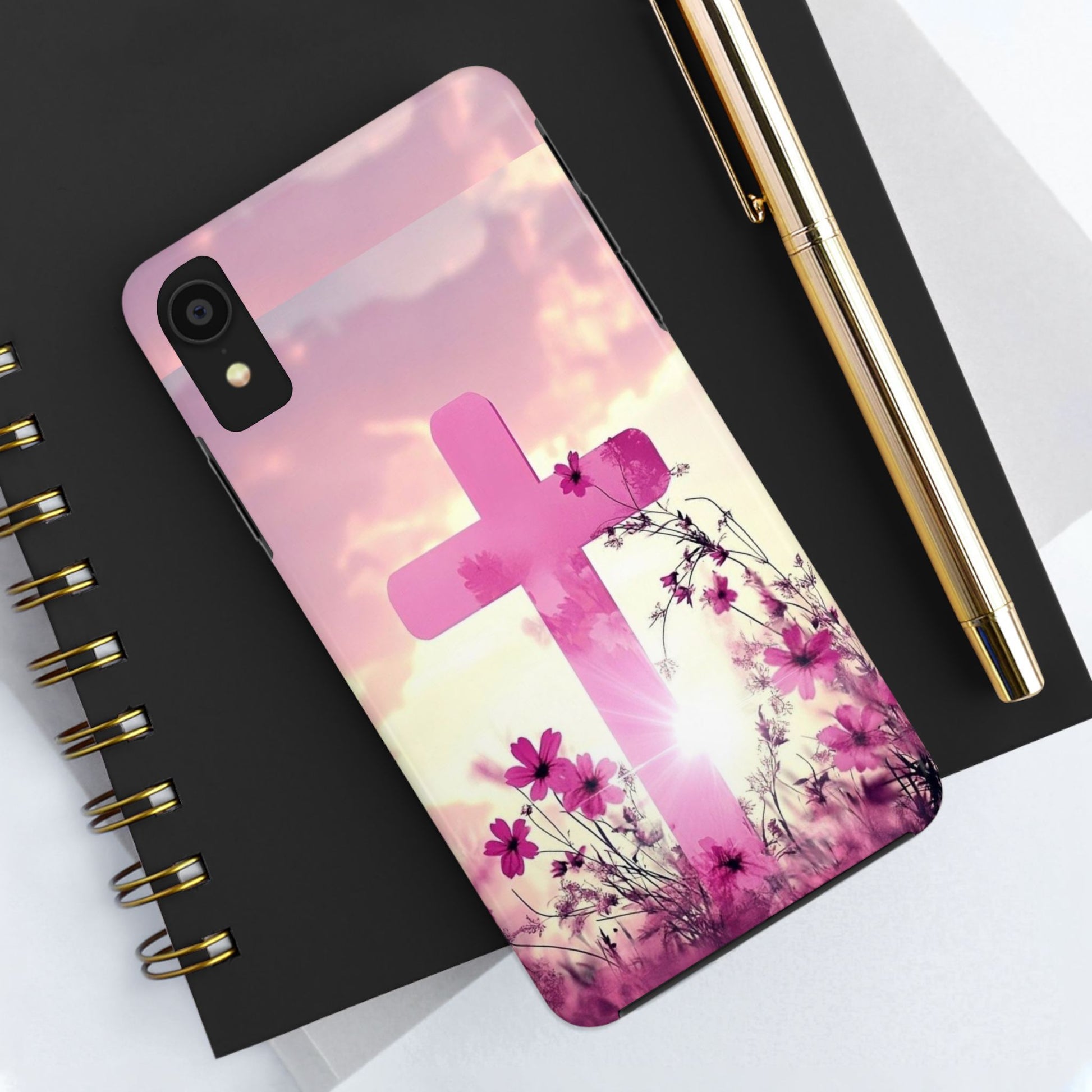 Pink Cross in Field Christian Theme Phone Cases for iPhones & Samsung Phones