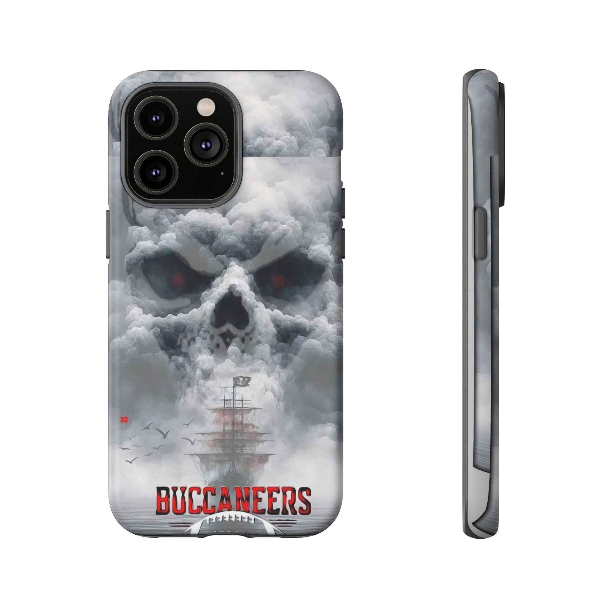 Skull Pirate Ship Football Buccaneers Tough Cases for iPhones, Samsung, and Pixel