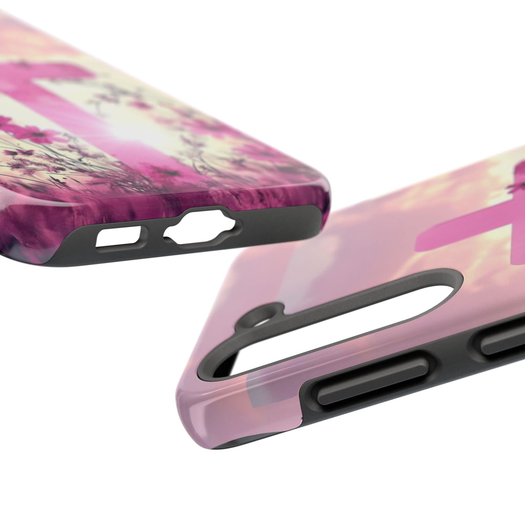 Pink Cross in Field Christian Theme Phone Cases for iPhones & Samsung Phones