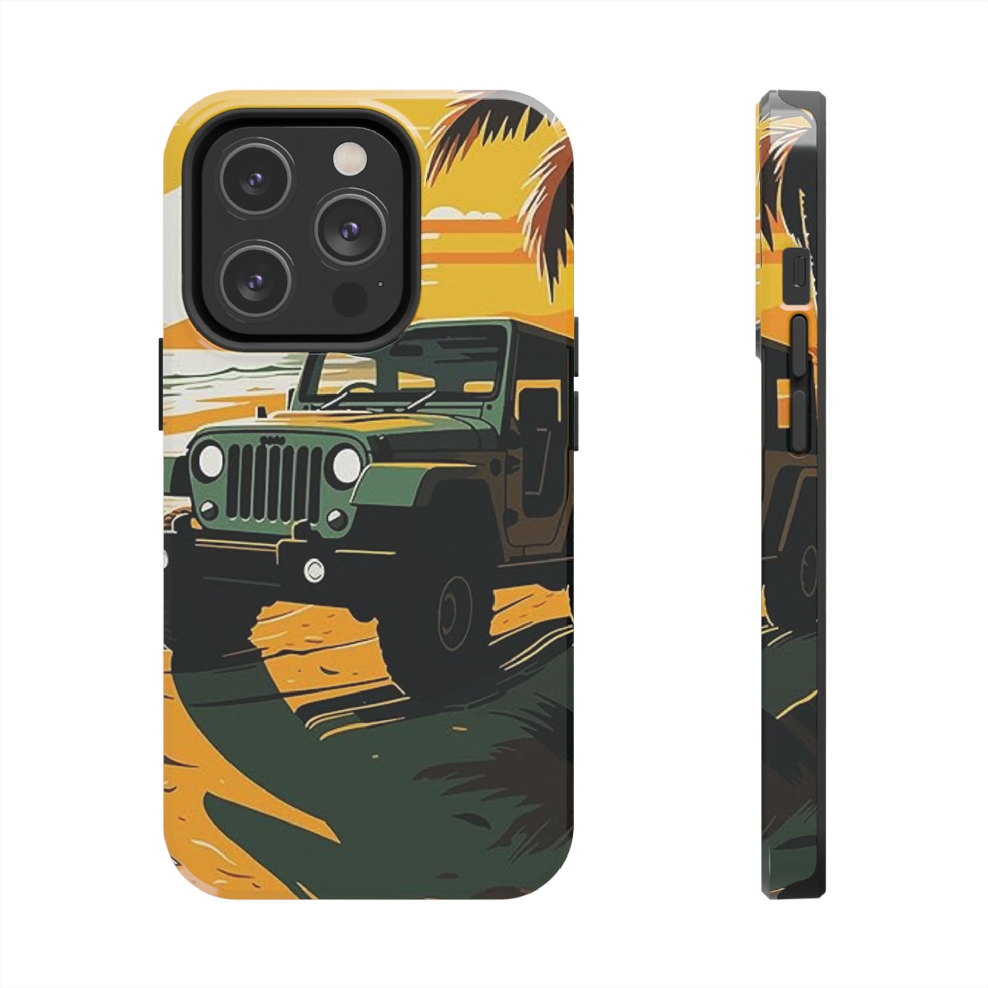 Jeep on Beach Artistic Tough Phone Cases for Iphones & Samsung Phones Durable