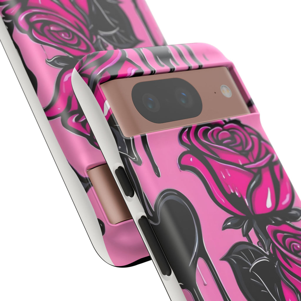 Pink Rose Tough Girly Cases for iPhones, Samsung, and Pixel
