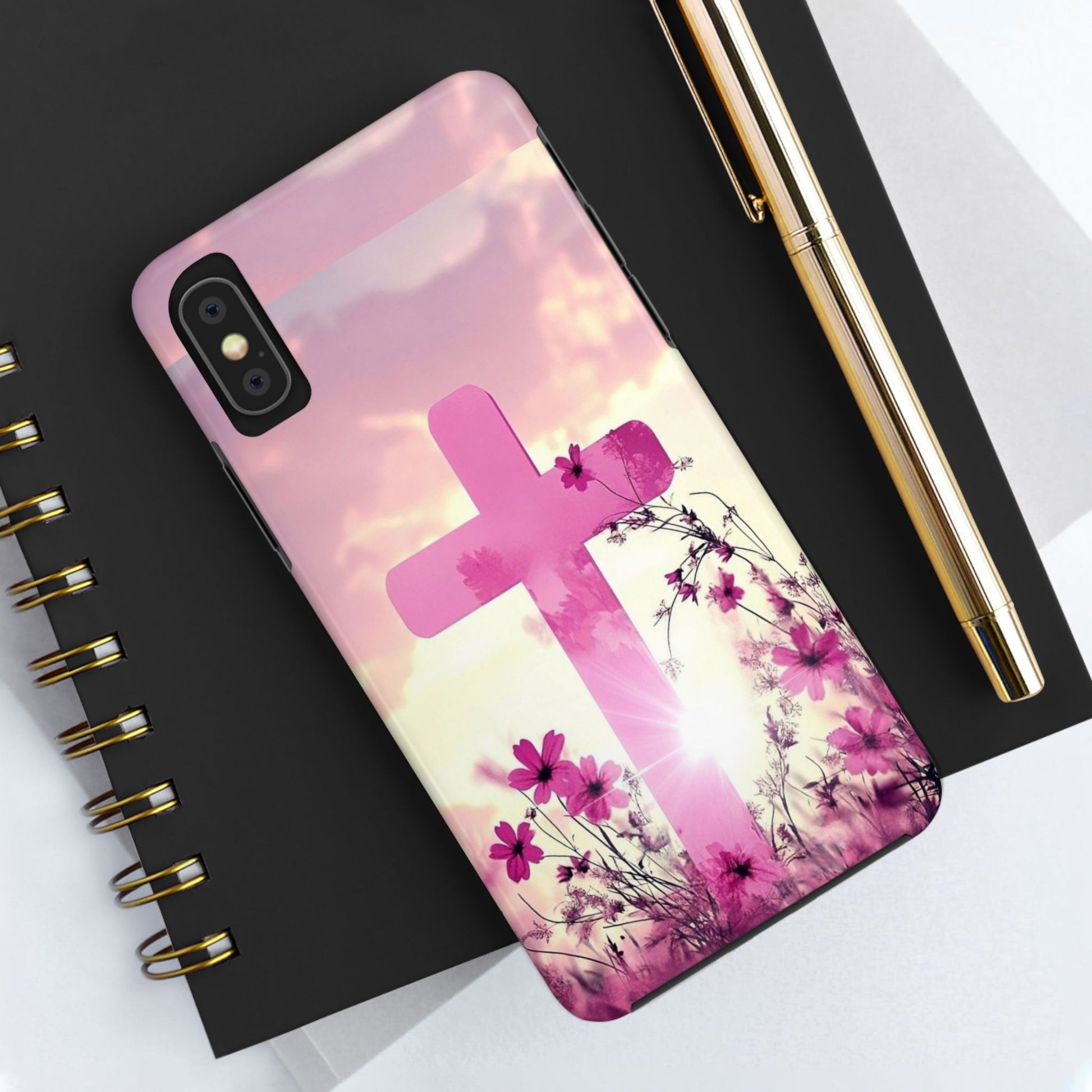 Pink Cross in Field Christian Theme Phone Cases for iPhones & Samsung Phones
