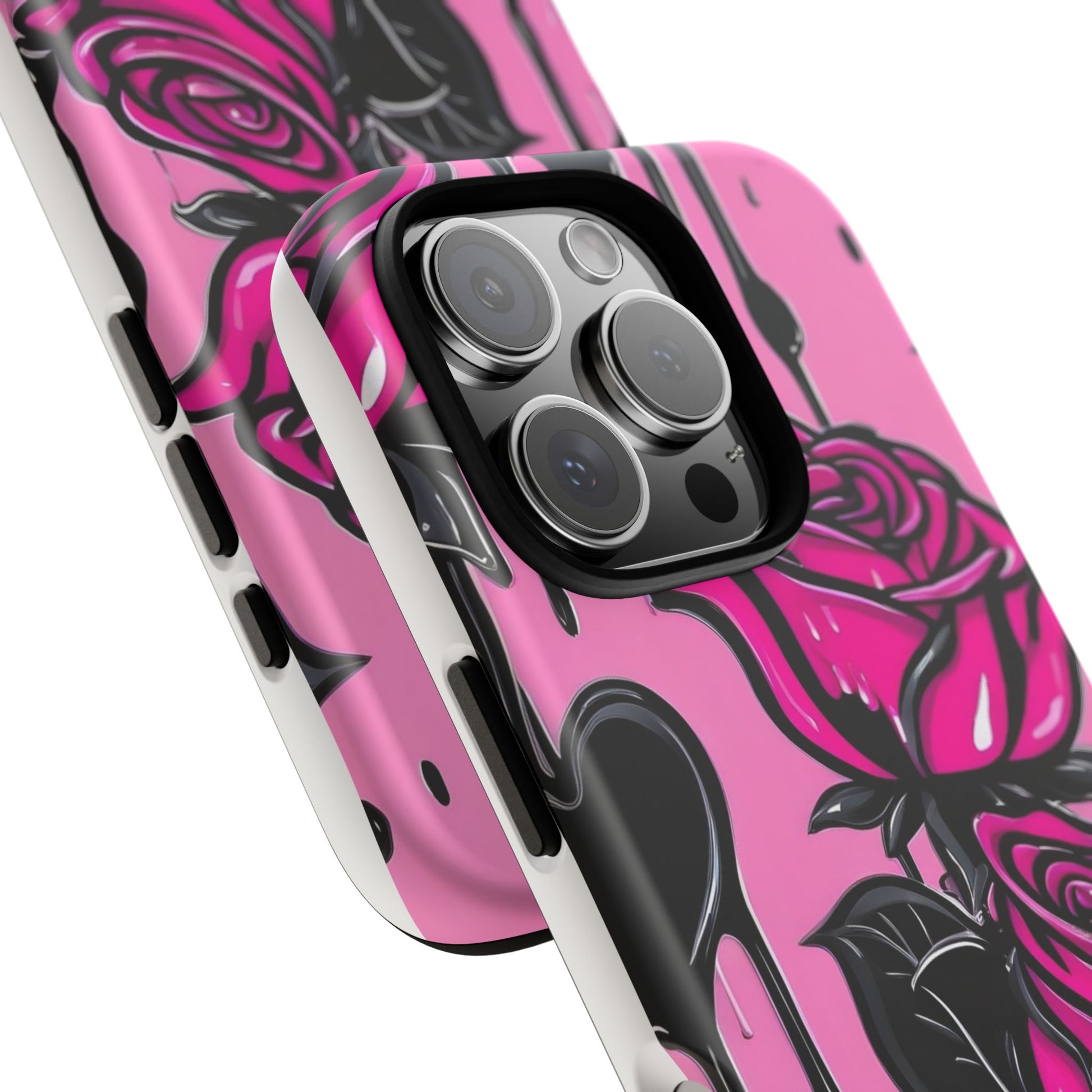 Pink Rose Tough Girly Cases for iPhones, Samsung, and Pixel