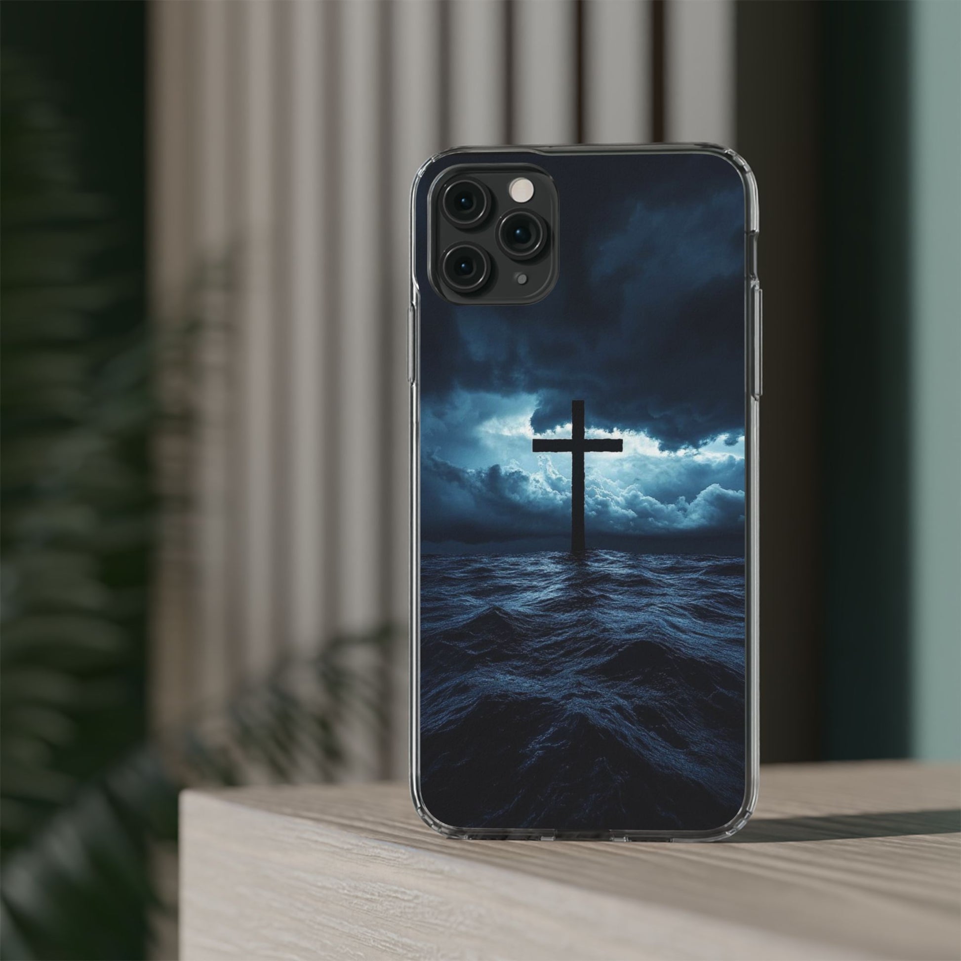 Christian Cross Storm Clear Case - Religious iPhone Samsung Cover, Faith Phone