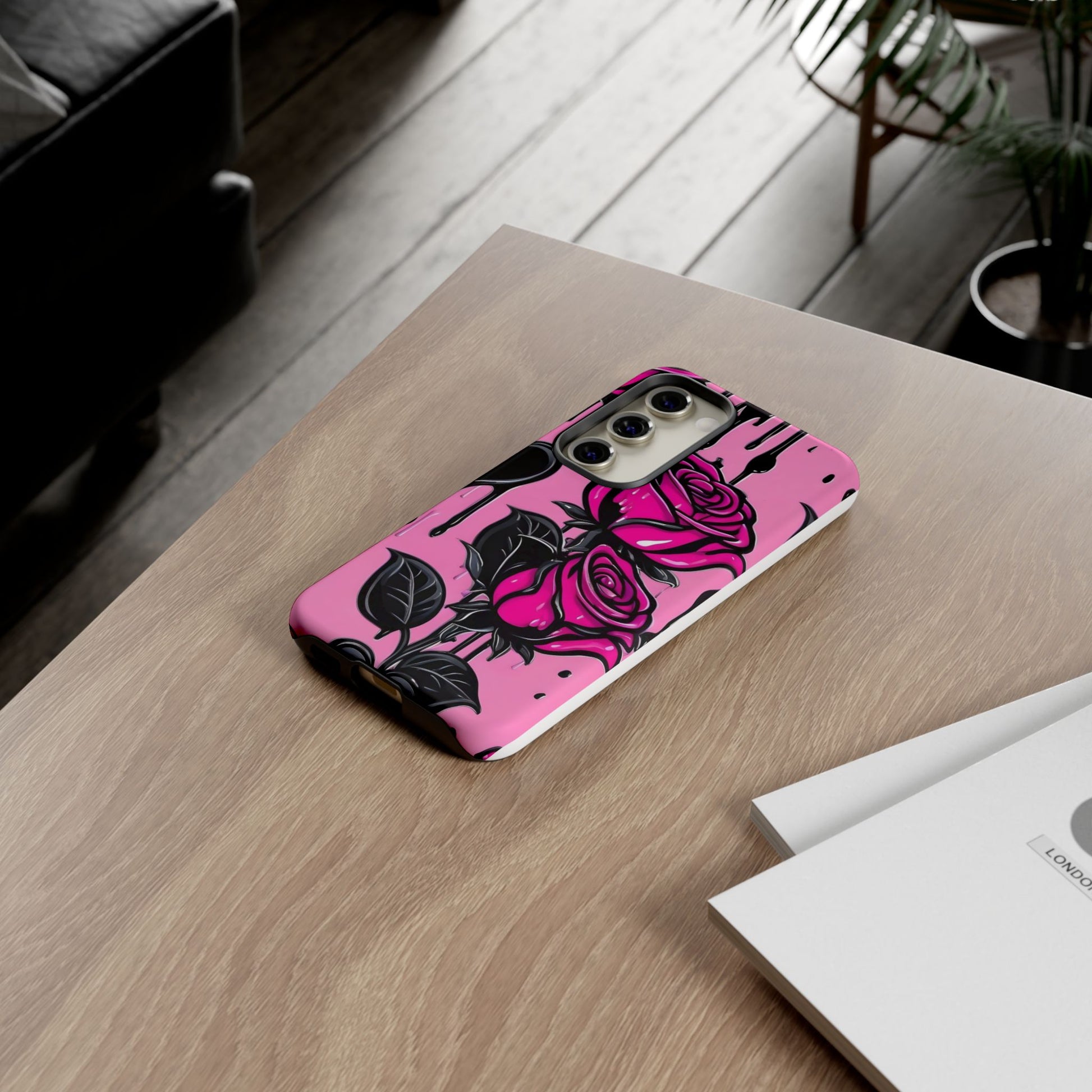 Pink Rose Tough Girly Cases for iPhones, Samsung, and Pixel