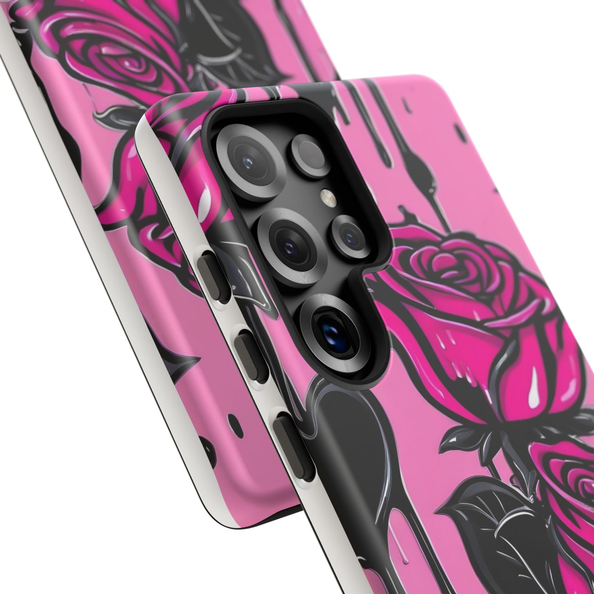 Pink Rose Tough Girly Cases for iPhones, Samsung, and Pixel